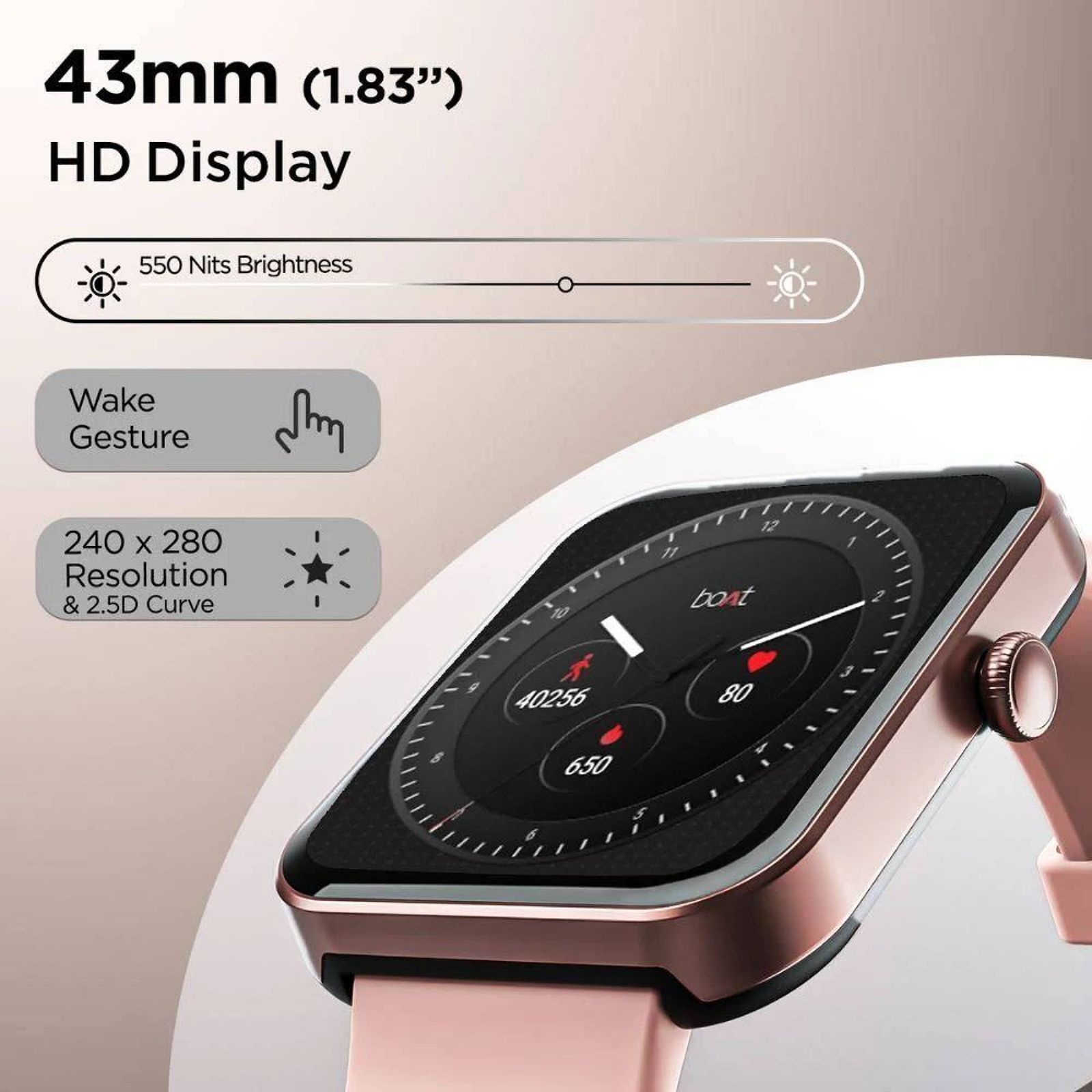 boAt Wave Stride Voice Smartwatch with Bluetooth Calling (46.4mm HD Display, IP68 Water Resistant, Cherry Blossom Strap)_6