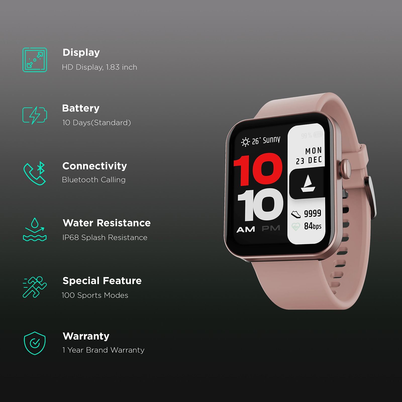 boAt Wave Stride Voice Smartwatch with Bluetooth Calling (46.4mm HD Display, IP68 Water Resistant, Cherry Blossom Strap)_2