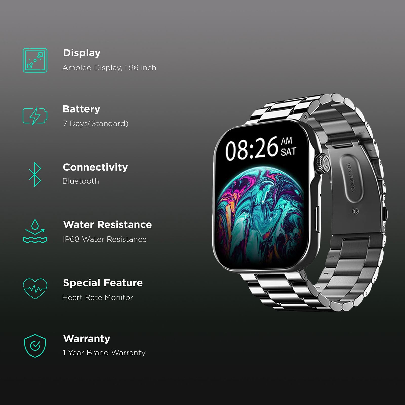 noise ColorFit Ultra 3 Smartwatch with Bluetooth Calling (49mm AMOLED Display, IP68 Water Resistant, Silver Elite Edition Strap)_2