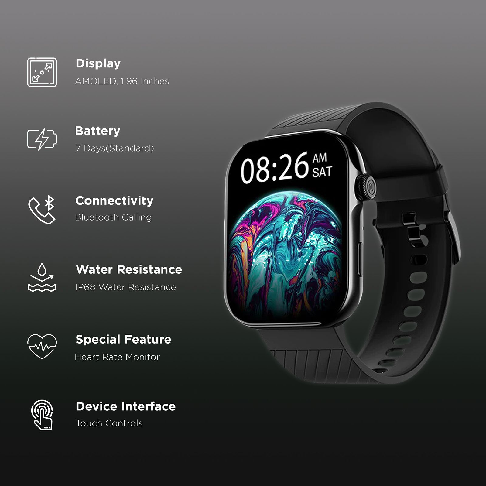 noise ColorFit Ultra 3 Smartwatch with Bluetooth Calling (49mm AMOLED Display, IP68 Water Resistant, Jet Black Strap)_3