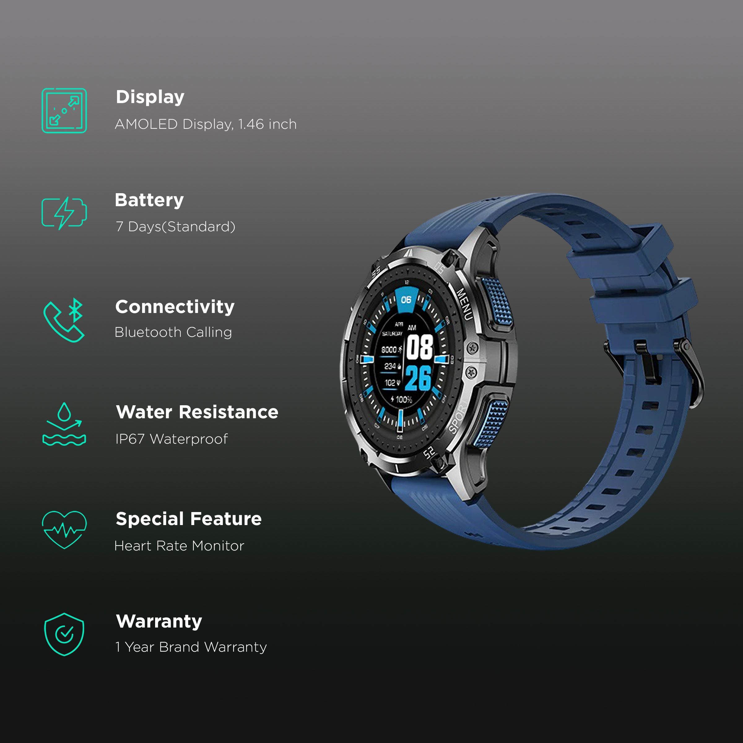 noise NoiseFit Force Plus Smartwatch with Bluetooth Calling (37.08mm AMOLED Display, IP67 Water Resistant, Teal Blue Strap)_2
