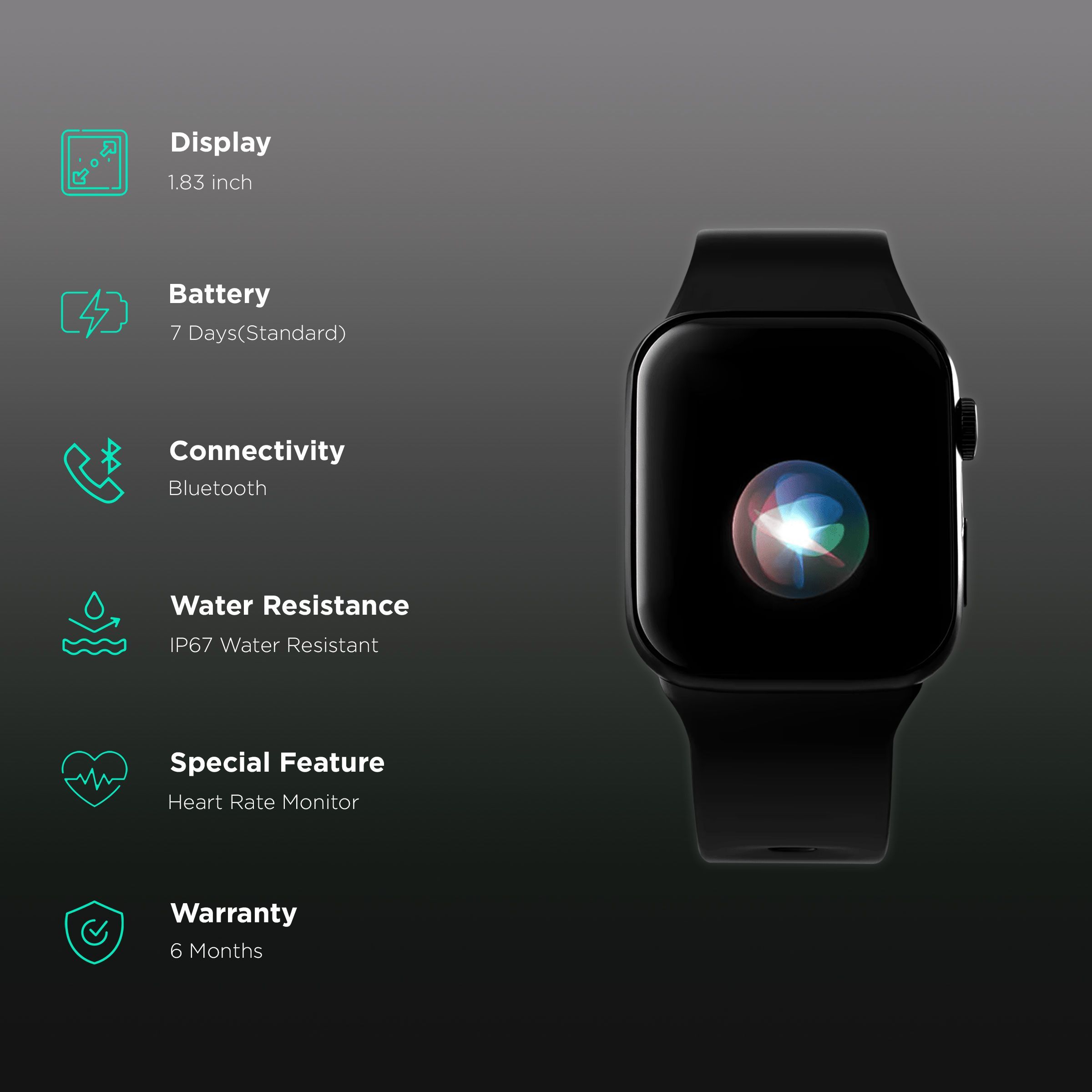 HAMMER Pulse Ace 2.0 Smartwatch with Bluetooth Calling (46.48mm Display, IP67 Water Resistant, Black Strap)_2