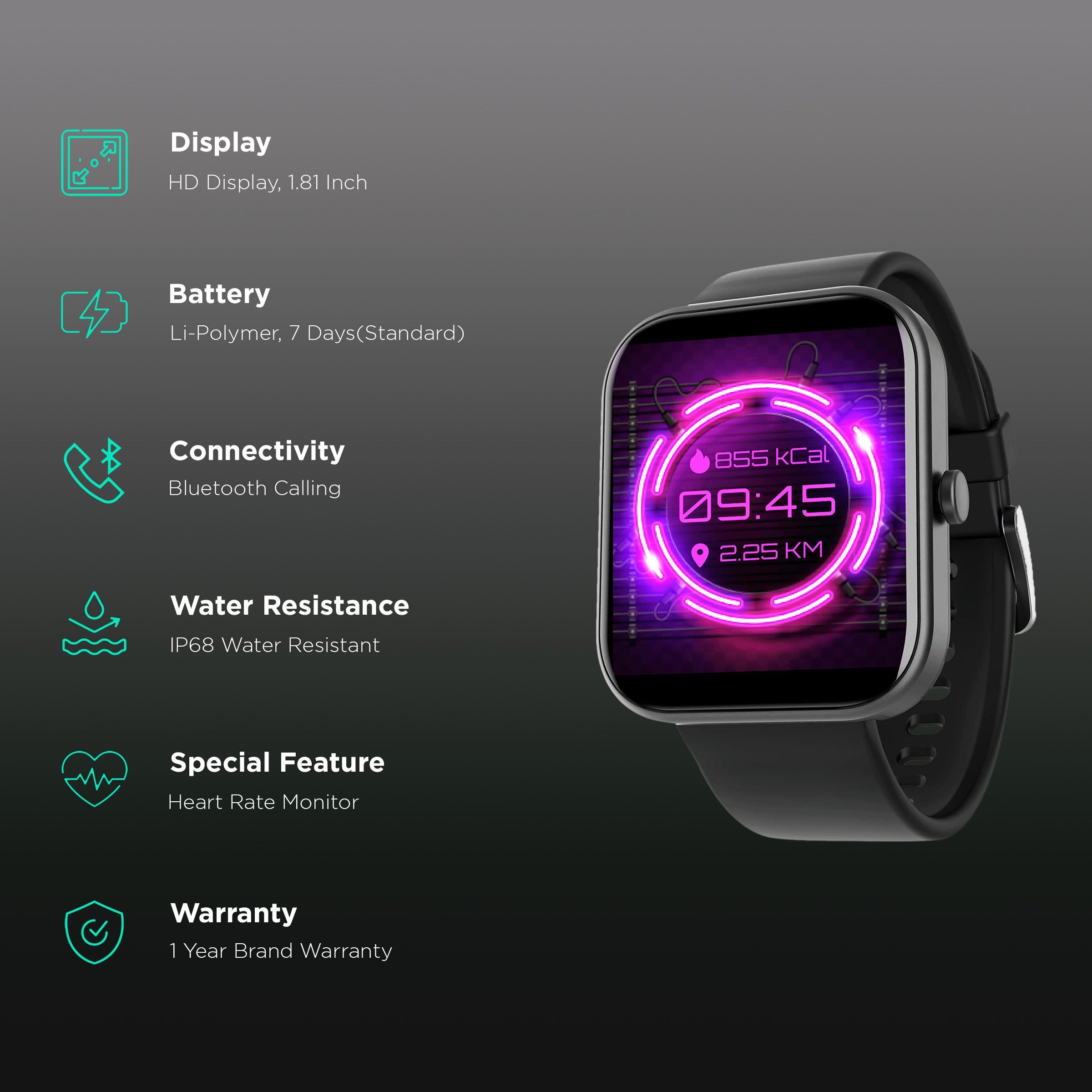 boAt Wave Electra Smartwatch with Bluetooth Calling (46mm HD Curved Display, IP68 Water Resistant, Charcoal Black Strap)_2