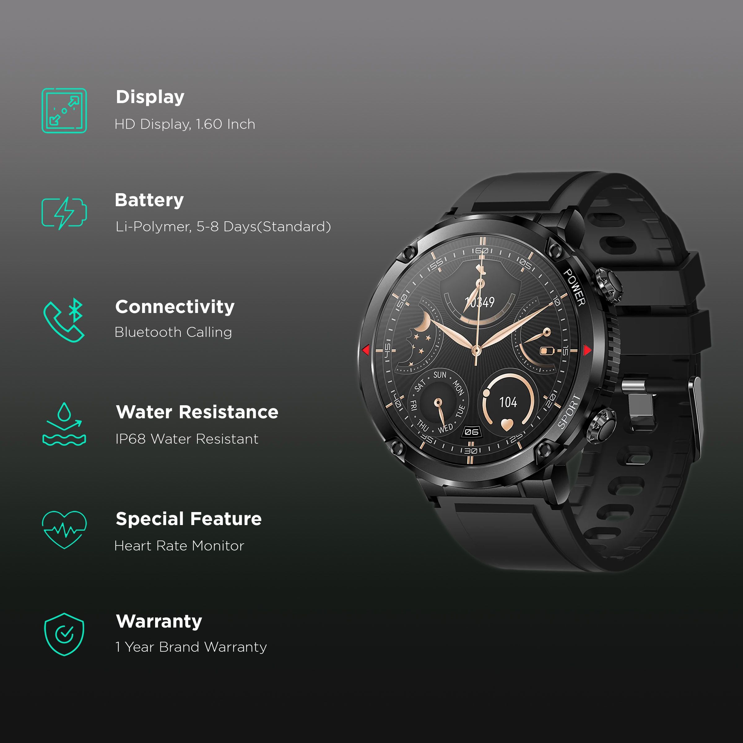 FIRE-BOLTT Sphere Smartwatch with Bluetooth Calling (40.6mm HD Display, IP68 Water Resistant, Black Strap)_2