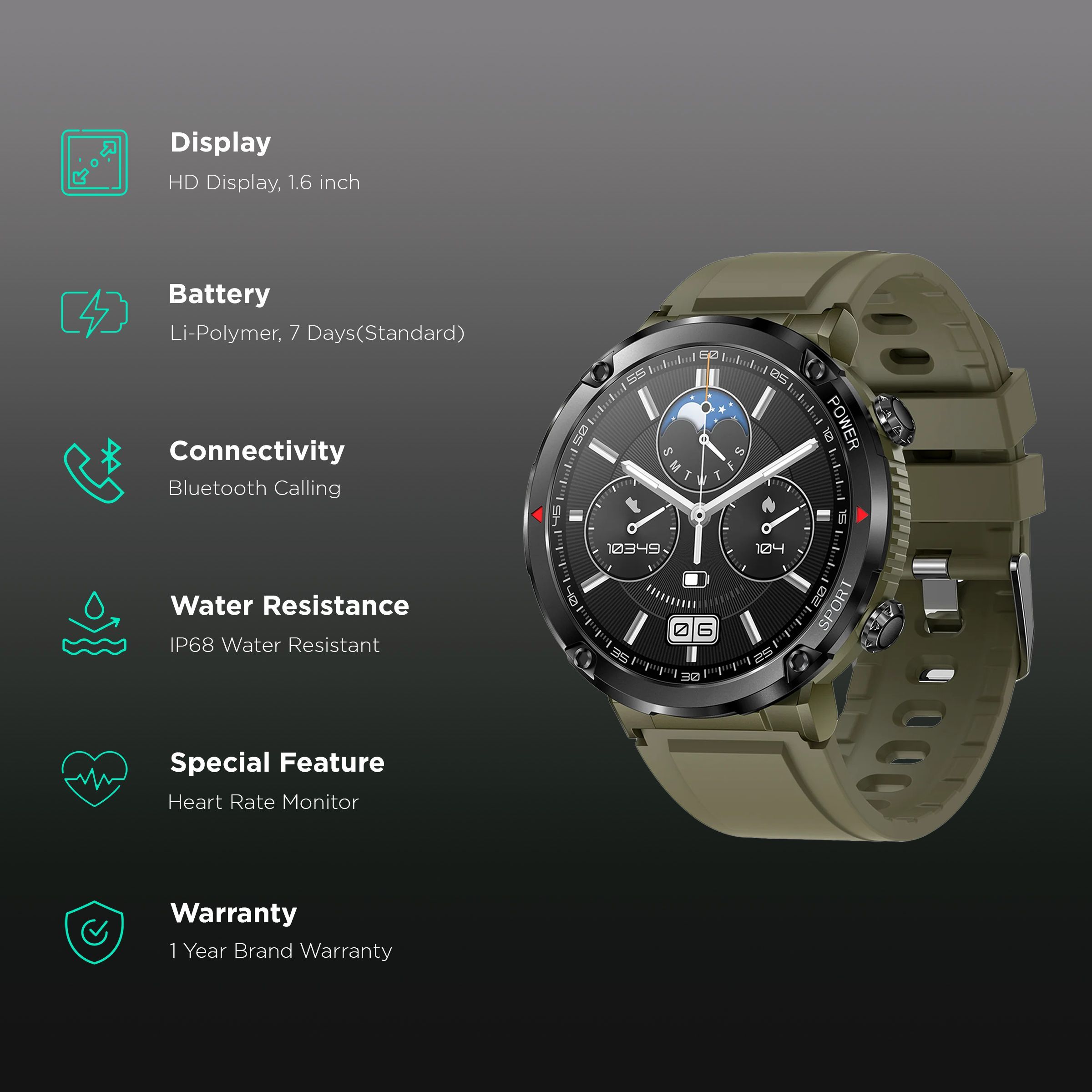 FIRE-BOLTT Sphere Smartwatch with Bluetooth Calling (40.6mm HD Display, IP68 Water Resistant, Green Forest Strap)_2