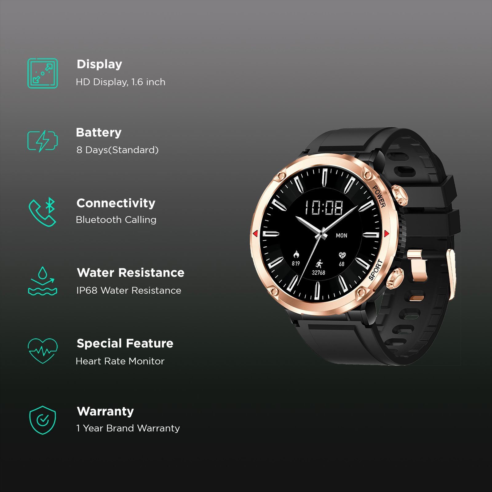 FIRE-BOLTT Sphere Smartwatch with Bluetooth Calling (40.6mm HD Display, IP68 Water Resistant, Black Strap)_2