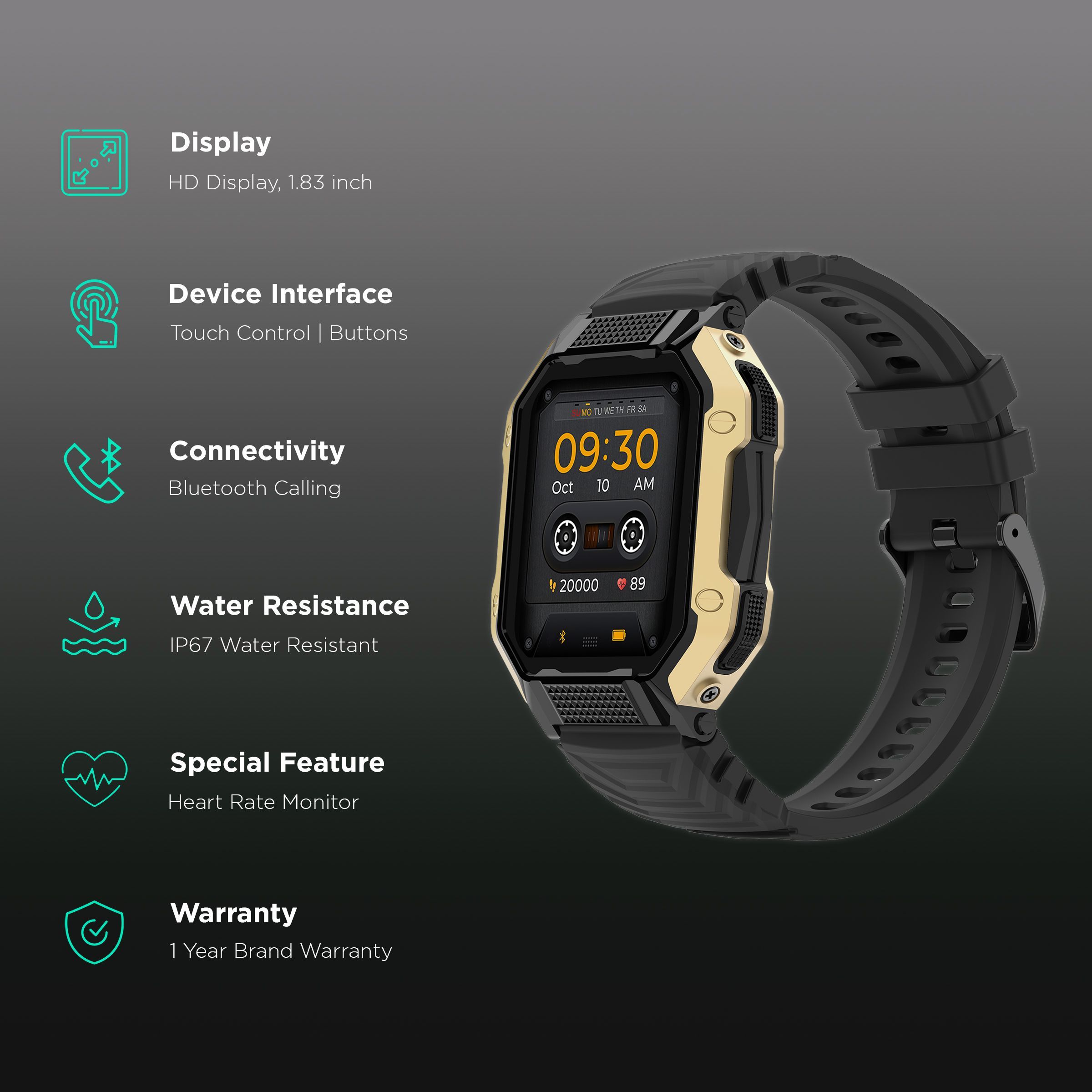 FIRE-BOLTT Shark Smartwatch with Bluetooth Calling (46.4mm HD Display, IP67 Water Resistant, Black Strap)_2