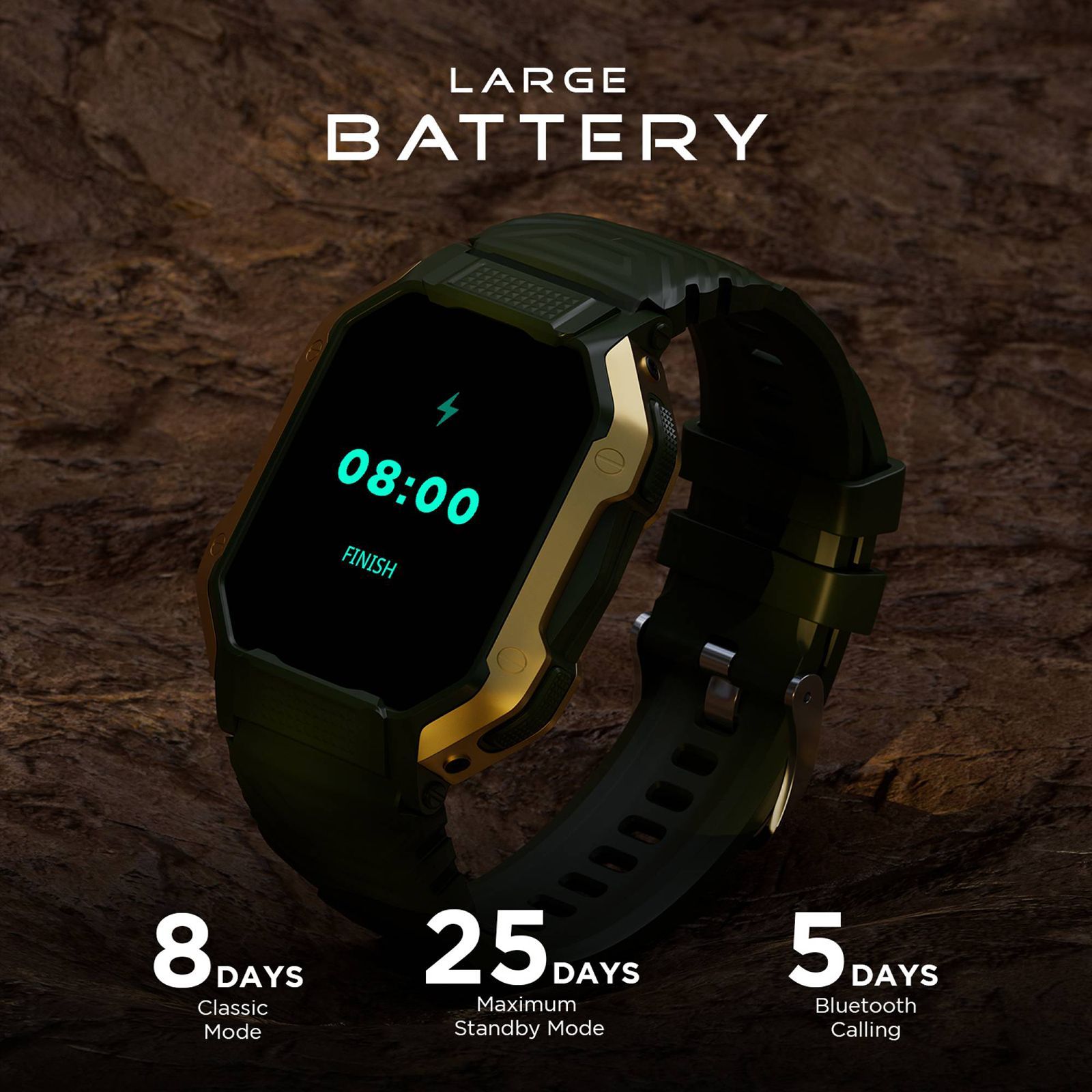 FIRE-BOLTT Shark Smartwatch with Bluetooth Calling (46.4mm HD Display, IP67 Water Resistant, Green Strap)_7