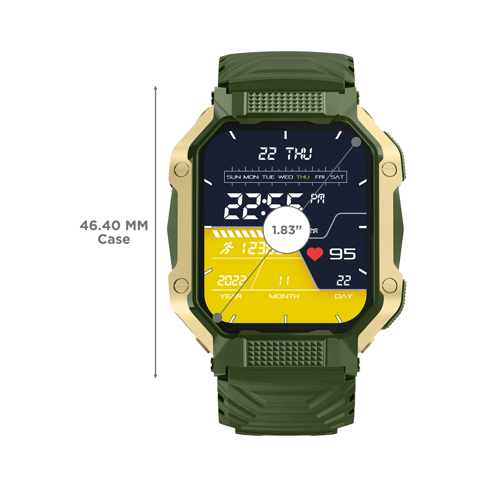 FIRE-BOLTT Shark Smartwatch with Bluetooth Calling (46.4mm HD Display, IP67 Water Resistant, Green Strap)_3
