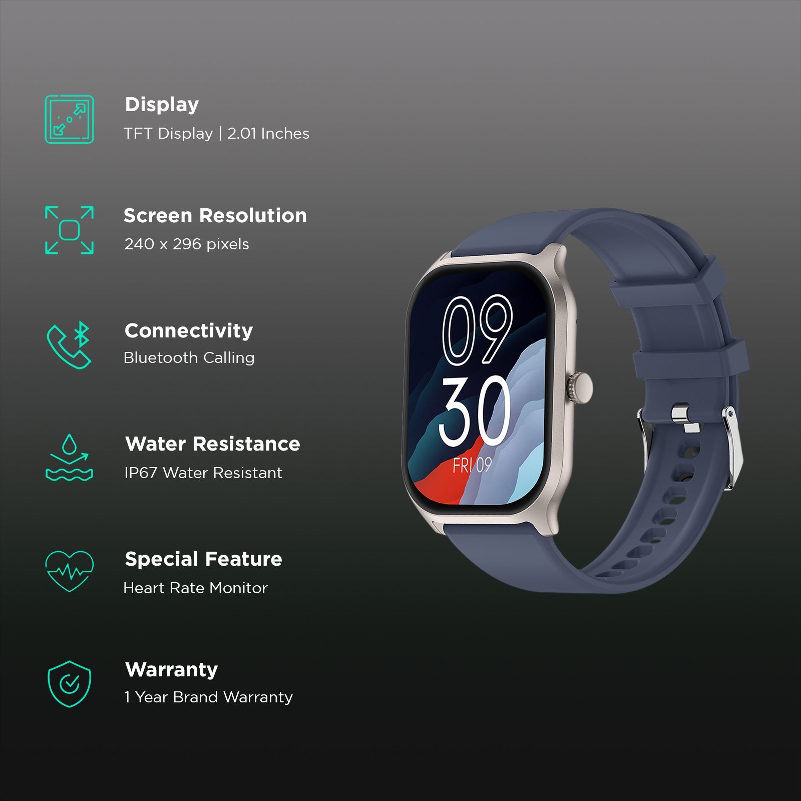 FIRE-BOLTT Hunter Smartwatch with Bluetooth Calling (51.05mm TFT Display, IP67 Water Resistant, Dark Blue Strap)_2