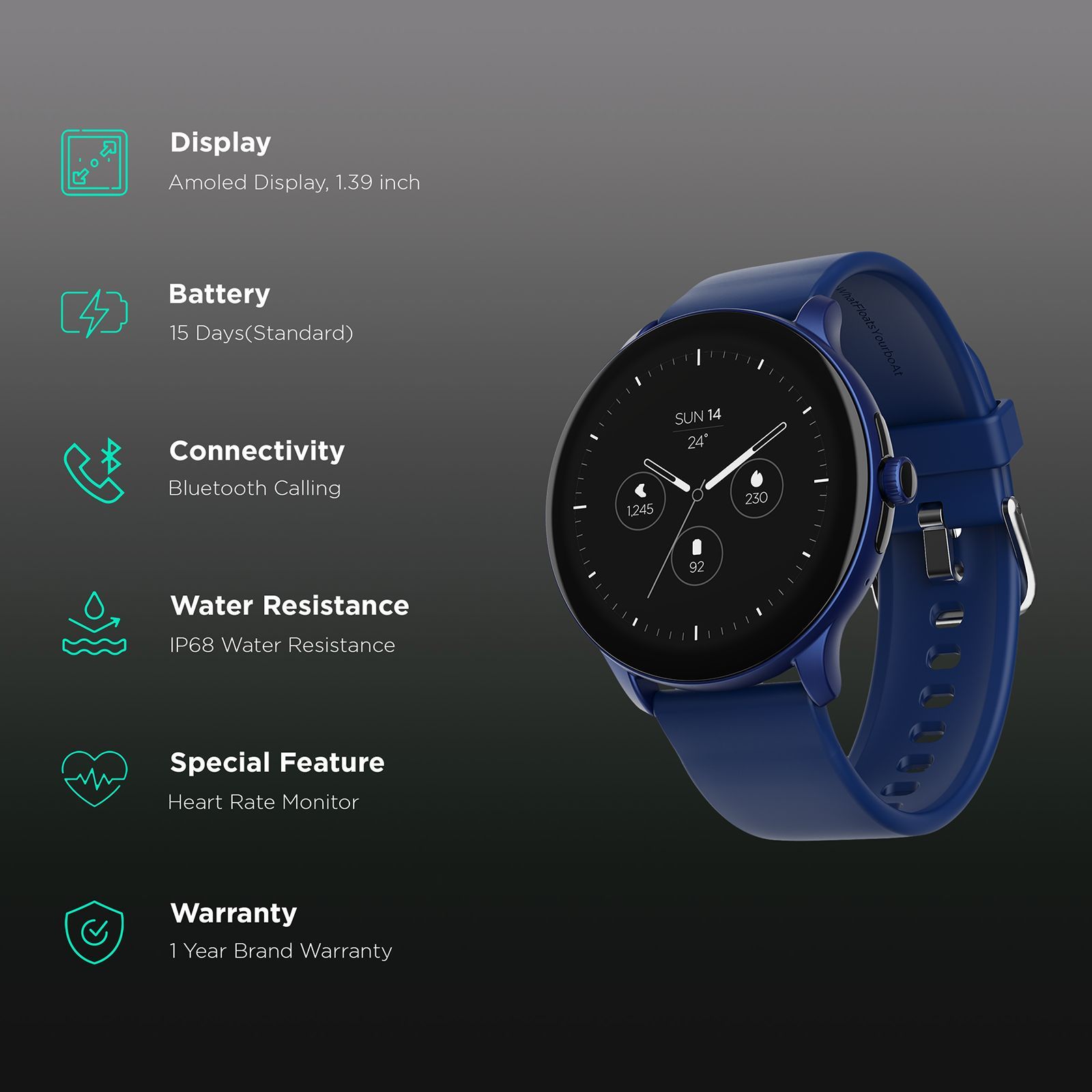 boAt Wave Primia Talk Smartwatch with Bluetooth Calling (35.3mm AMOLED Display, IP68 Water Resistant, Cool Blue Strap)_2