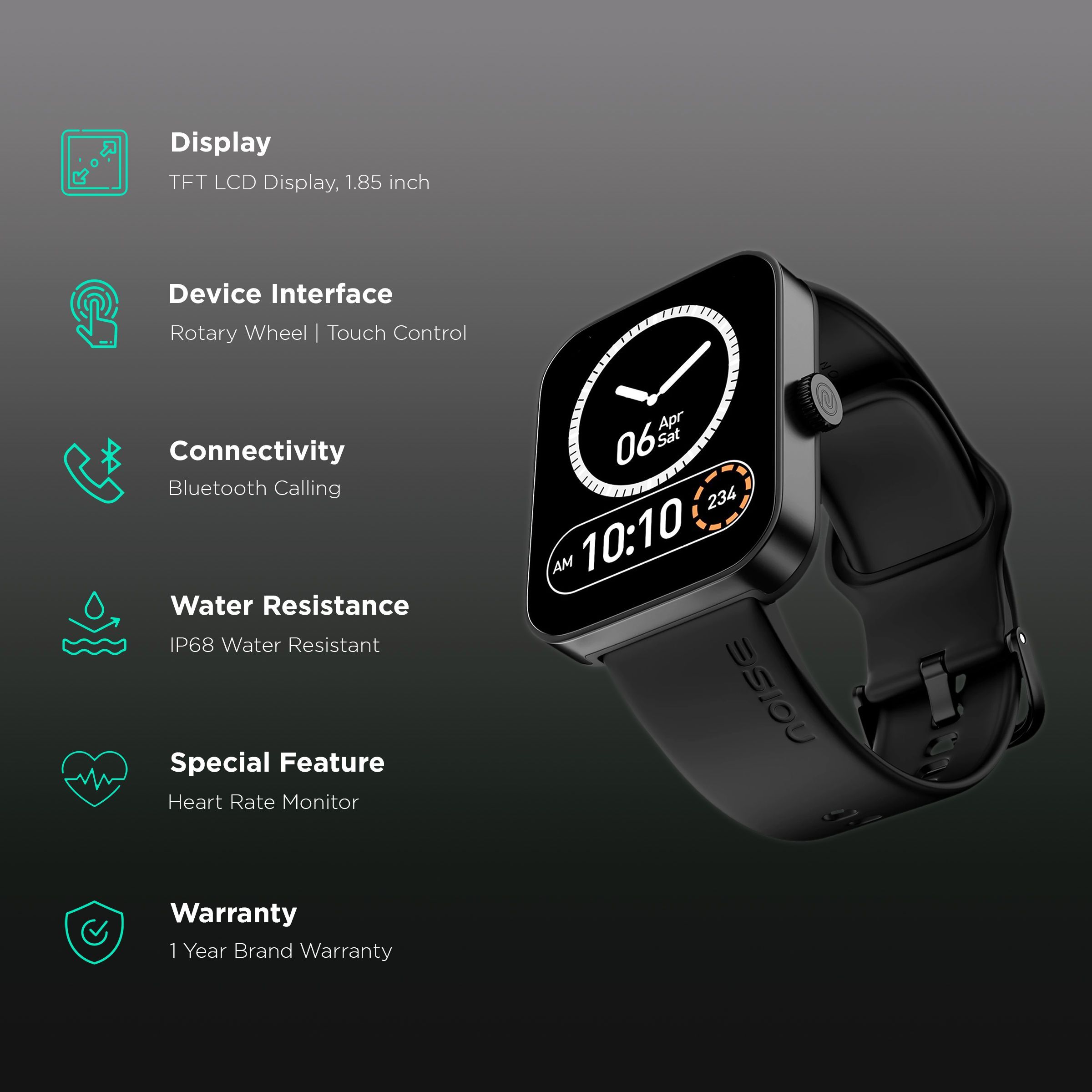 noise ColorFit Caliber 2 Buzz Smartwatch with Bluetooth Calling (46.9mm TFT LCD Display, IP68 Water Resistant, Jet Black Strap)_2