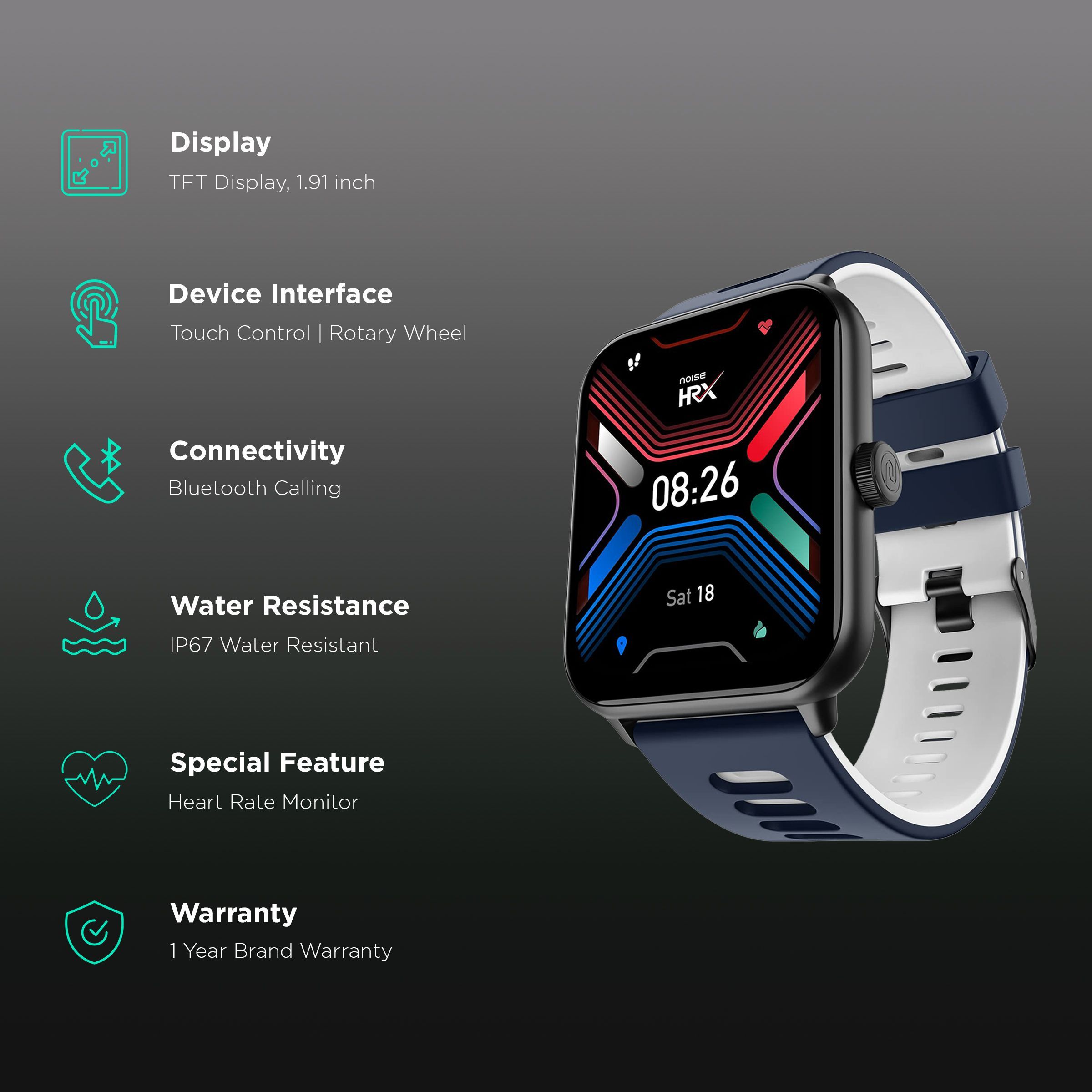 noise HRX Sprint Smartwatch with Bluetooth Calling (48.5mm TFT Display, IP67 Water Resistant, Active Blue Strap)_2