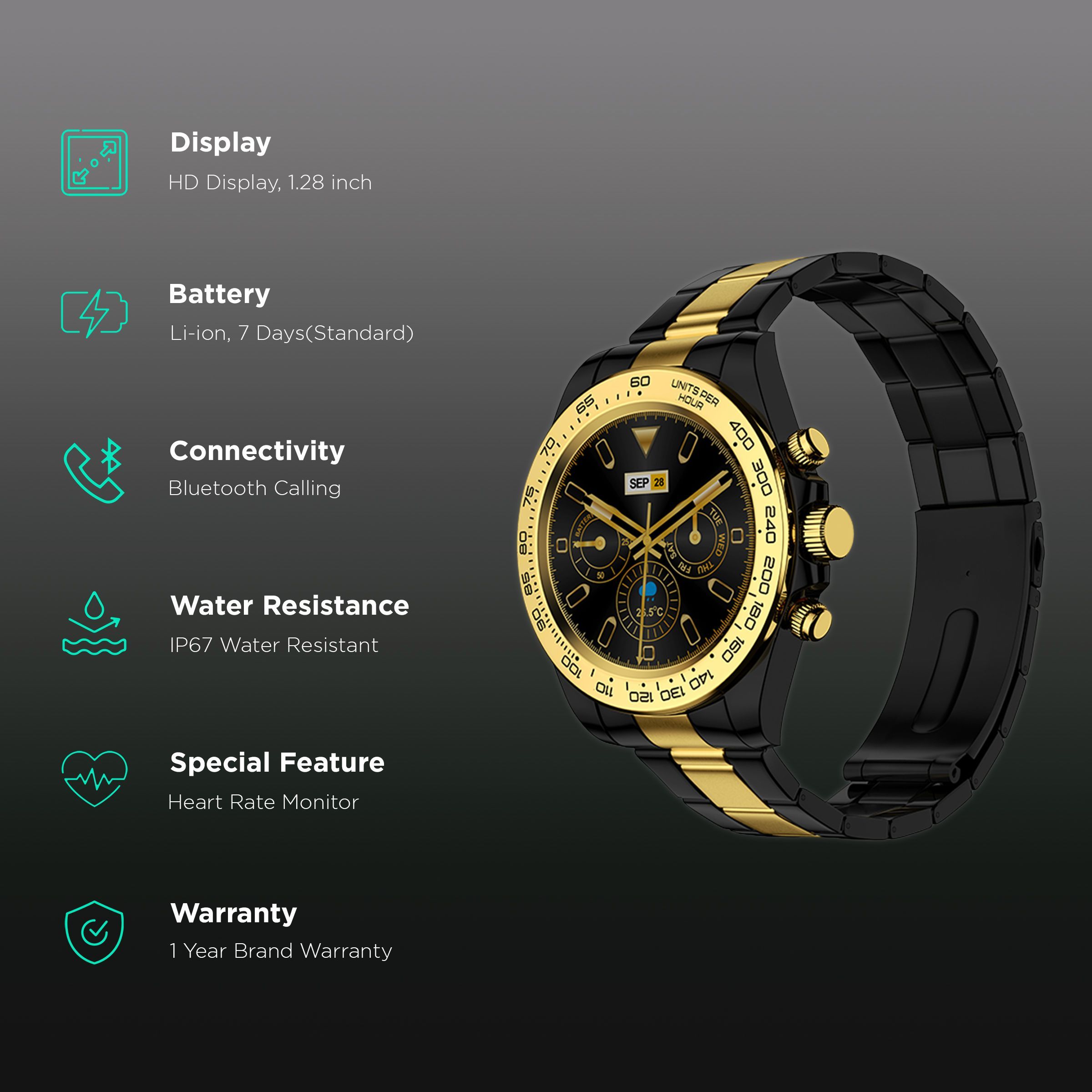 Fire-Boltt Blizzard Smartwatch with Bluetooth Calling (32.5mm HD Display, IP67 Water Resistant, Gold Black Strap)_2
