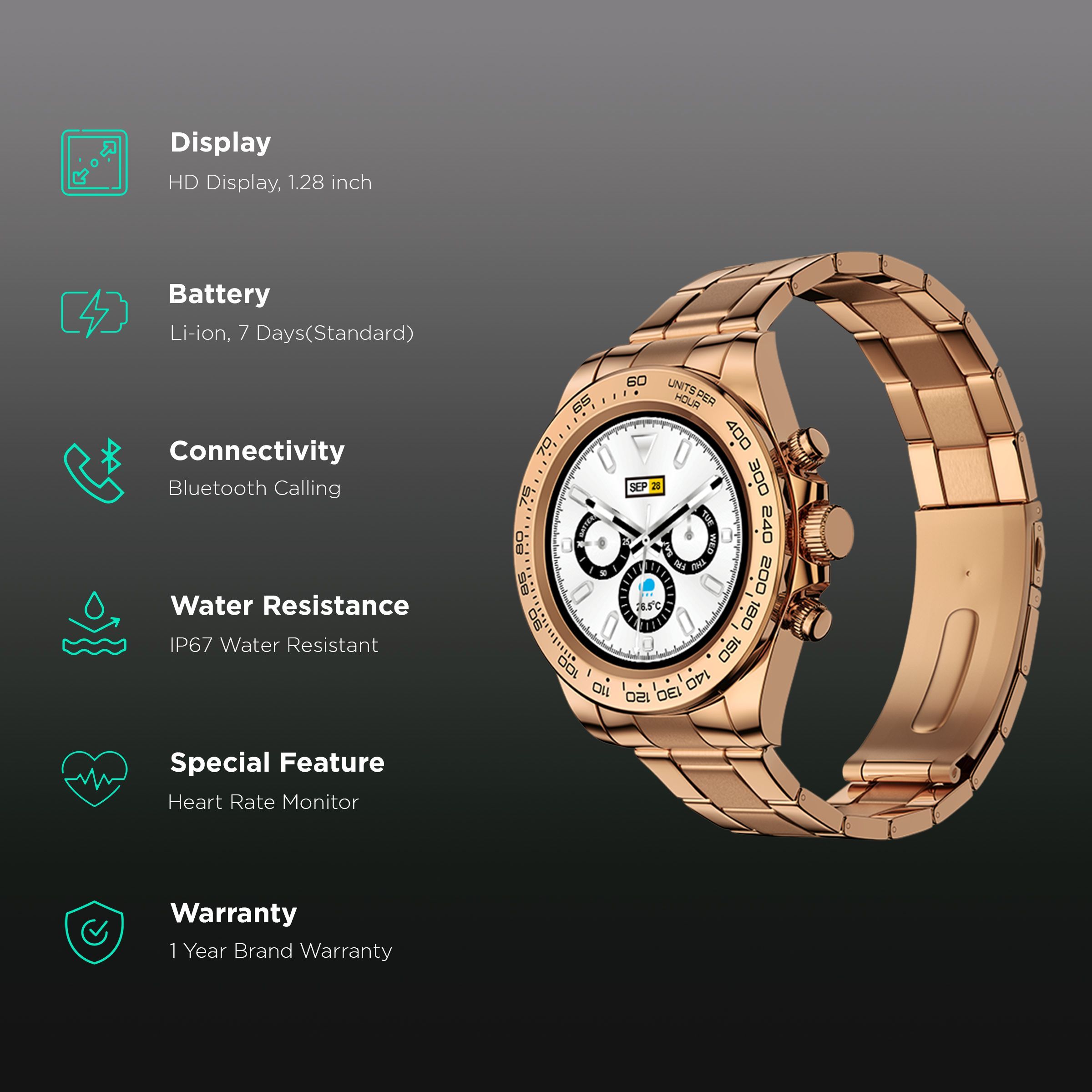 Fire-Boltt Blizzard Smartwatch with Bluetooth Calling (32.5mm HD Display, IP67 Water Resistant, Rose Gold Strap)_2