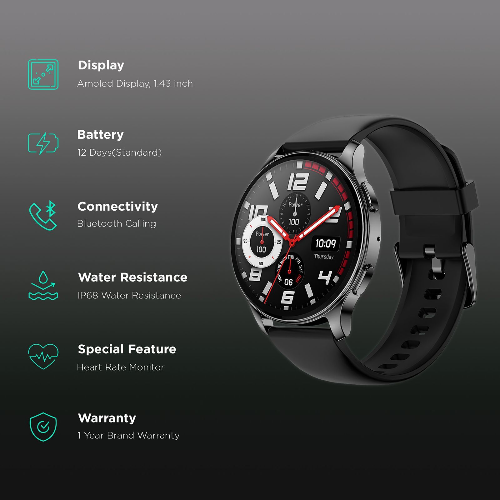 amazfit Pop 3R Smartwatch with Bluetooth Calling (36.32mm AMOLED Display, IP68 Water Resistant, Black Strap)_2