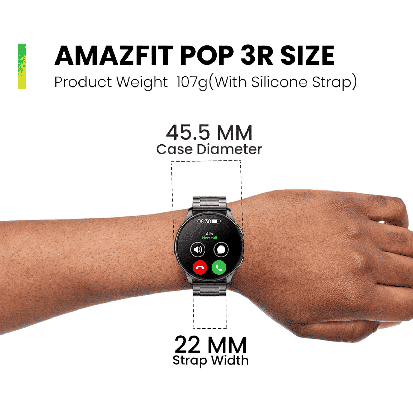 amazfit Pop 3R Smartwatch with Bluetooth Calling (36.32mm AMOLED Display, IP68 Water Resistant, Metallic Black Strap)_7