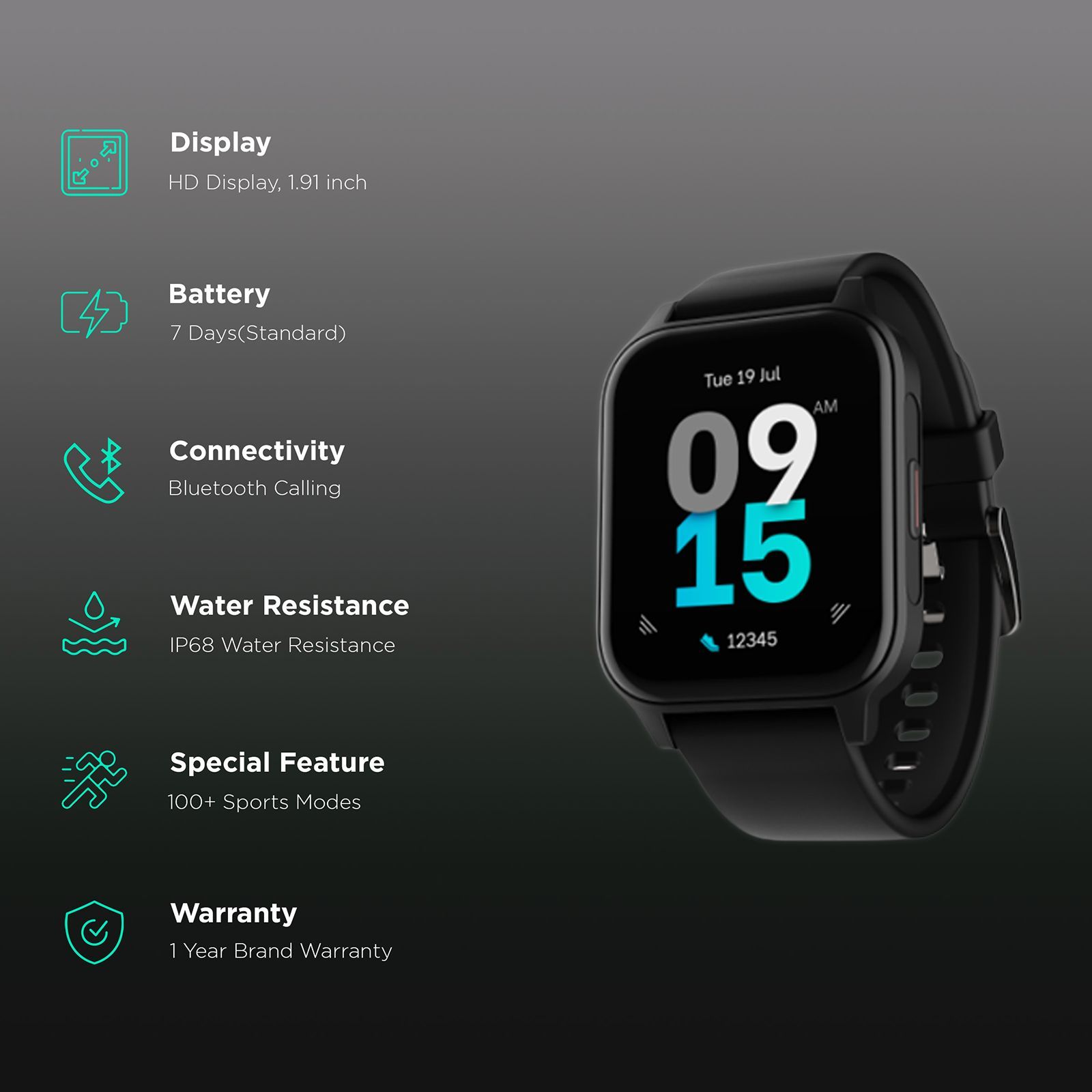 boAt Xtend Call Plus Smartwatch with Bluetooth Calling (48.5mm HD Display, IP68 Sweat Resistant, Active Black Strap)_2