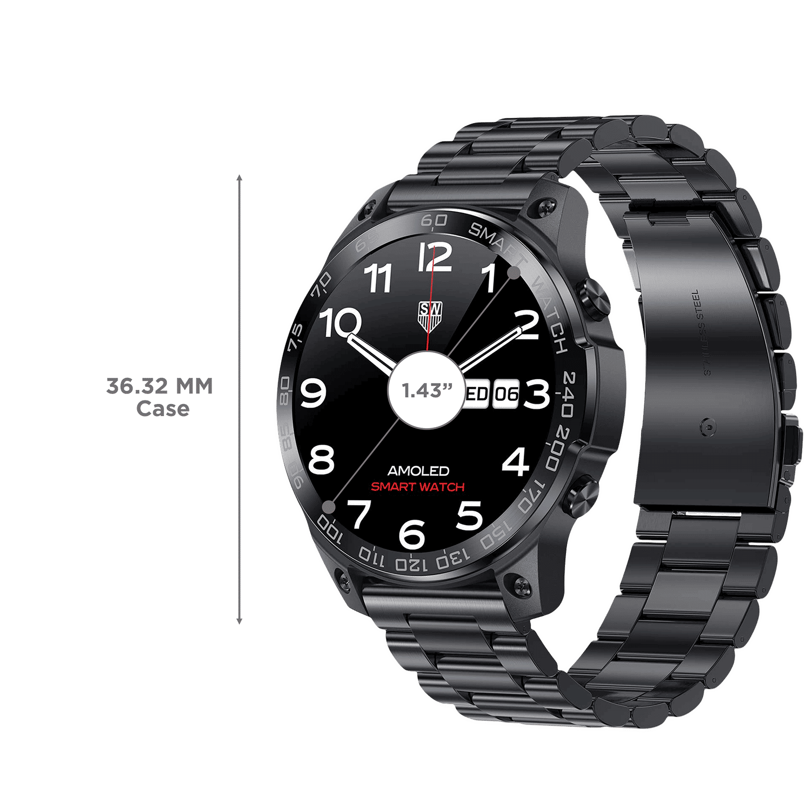 FIRE-BOLTT Dagger Luxe Smartwatch with Bluetooth Calling (36.3mm AMOLED Display, IP68 Water Resistant, Black Strap)_3