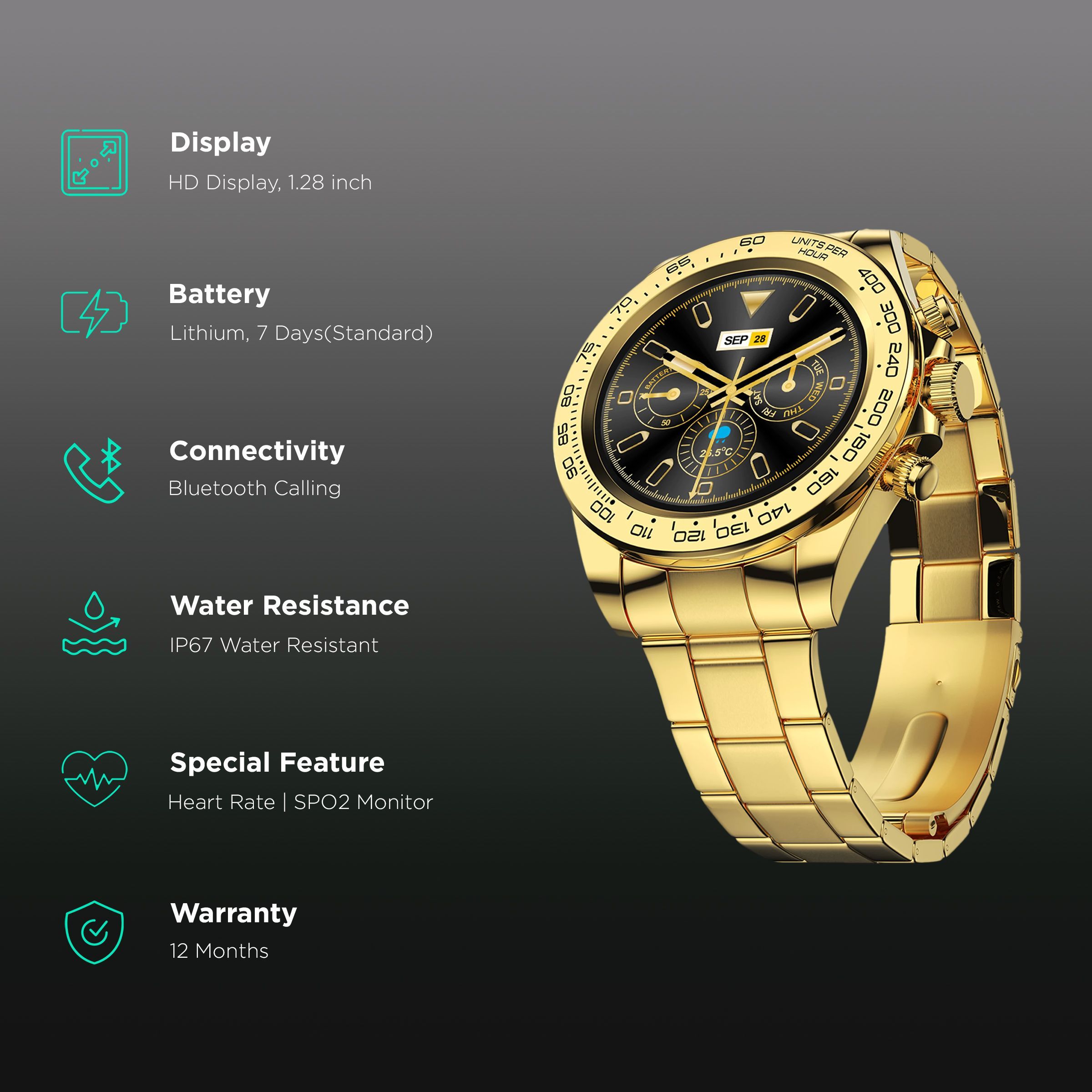 Fire-Boltt Blizzard Smartwatch with Bluetooth Calling (32.51mm HD Display, IP67 Water Resistant, Gold Strap)_2