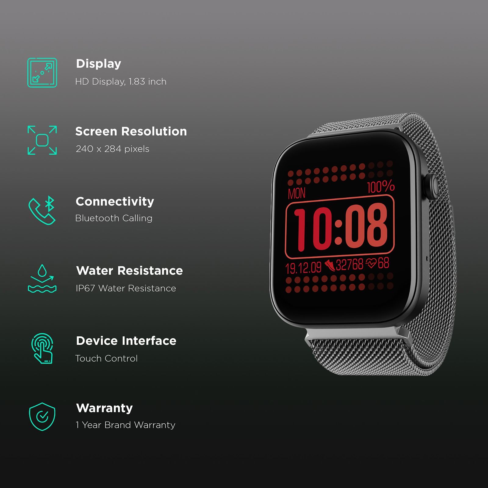 boAt Wave Astra Smartwatch with Bluetooth Calling (46.4mm HD Display, IP67 Water Resistant, Silver Metal Strap)_2