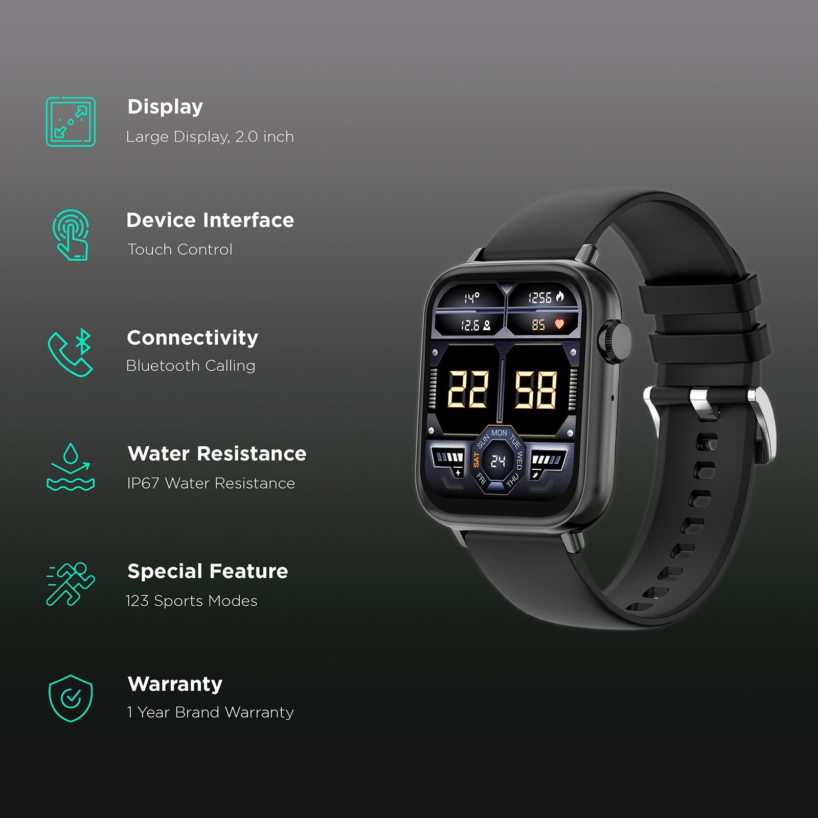 FIRE-BOLTT Ninja Fit Pro Smartwatch with Bluetooth Calling (50.8mm LCD Display, IP67 Water Resistant, Black Strap)_2