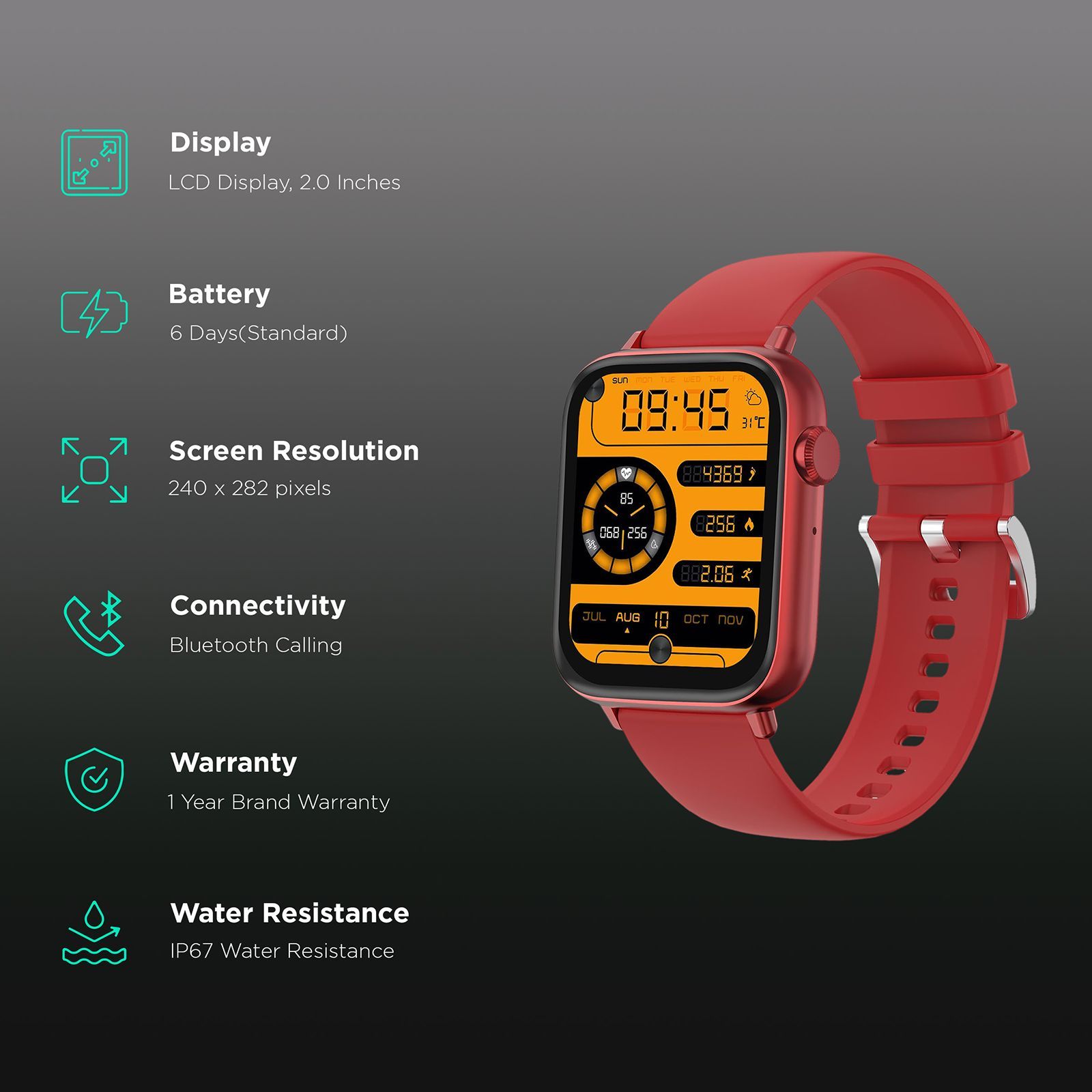 FIRE-BOLTT Ninja Fit Pro Smartwatch with Bluetooth Calling (50.8mm LCD Display, IP67 Water Resistant, Red Strap) FIRE-BOLTT Ninja Fit Pro Smartwatch with Bluetooth Calling (50.8mm LCD Display, IP67 Water Resistant, Red Strap)_2