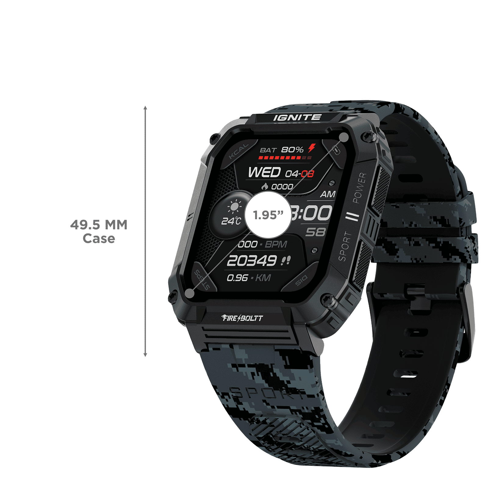 FIRE-BOLTT Combat Smartwatch with Bluetooth Calling (49.5mm TFT Display, IP68 Water Resistant, Camo Black Strap)_3