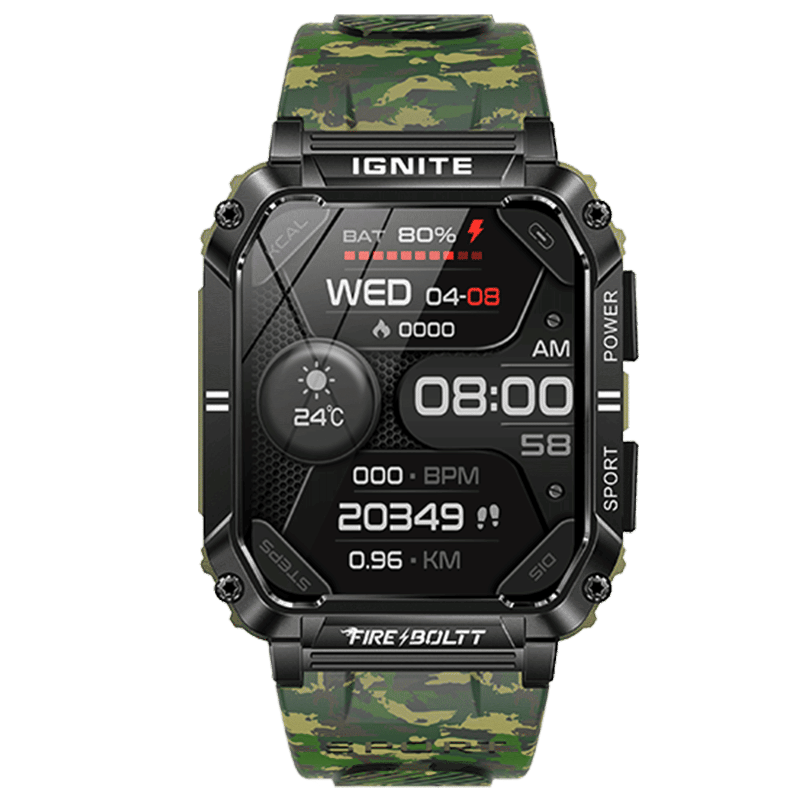 FIRE-BOLTT Combat Smartwatch with Bluetooth Calling (49.5mm TFT Display, IP68 Water Resistant, Camo Green Strap)_1