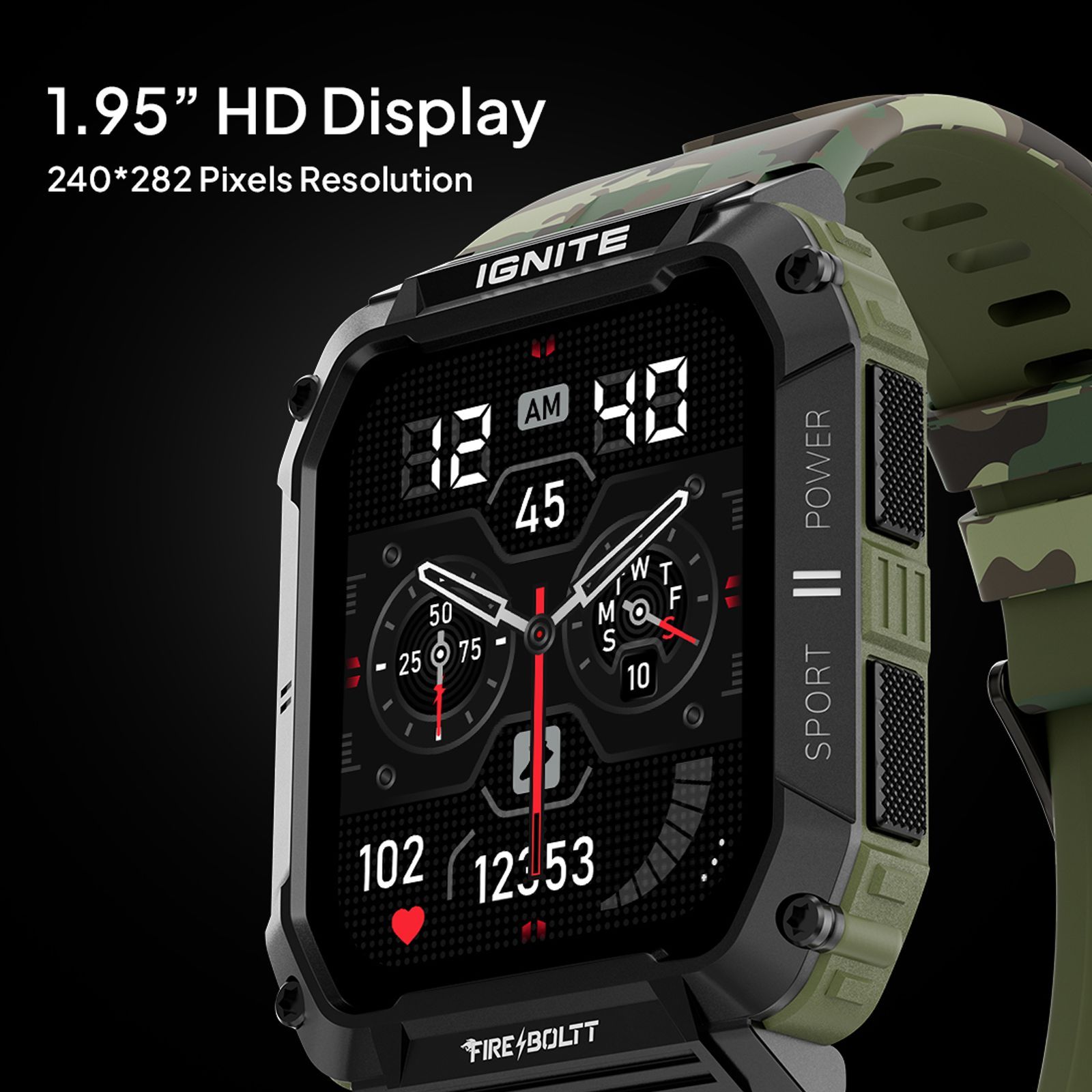 FIRE-BOLTT Combat Smartwatch with Bluetooth Calling (49.5mm TFT Display, IP68 Water Resistant, Camo Green Strap)_13