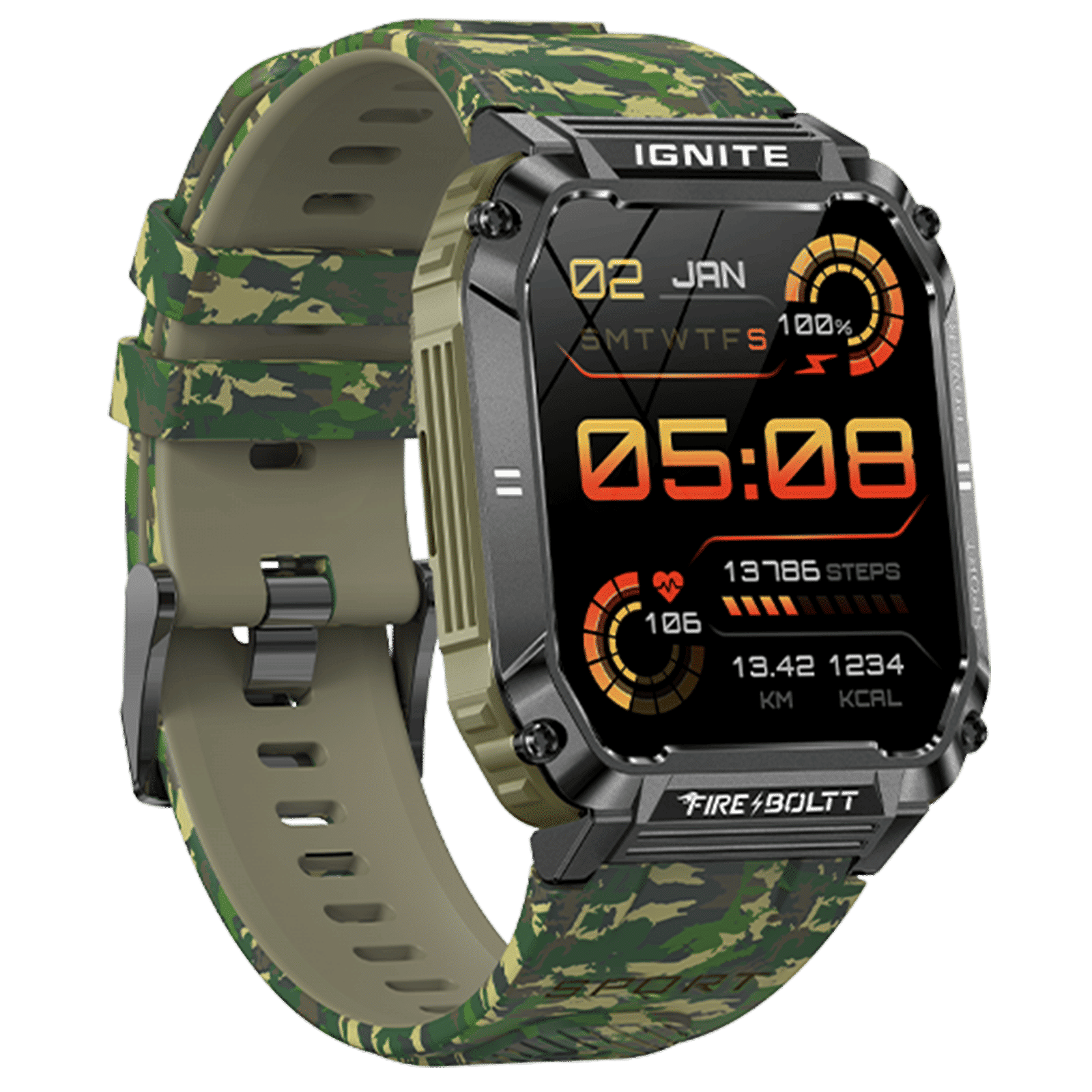 FIRE-BOLTT Combat Smartwatch with Bluetooth Calling (49.5mm TFT Display, IP68 Water Resistant, Camo Green Strap)_16