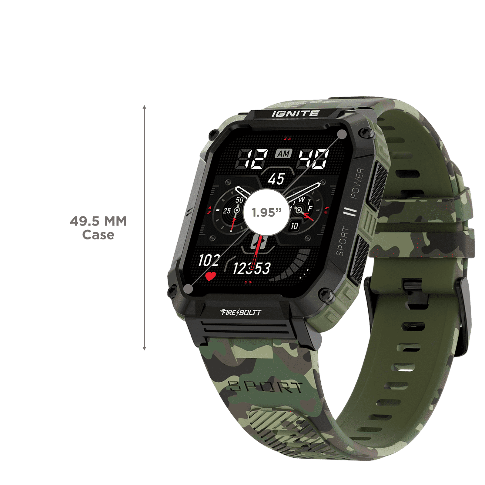 FIRE-BOLTT Combat Smartwatch with Bluetooth Calling (49.5mm TFT Display, IP68 Water Resistant, Camo Green Strap)_3