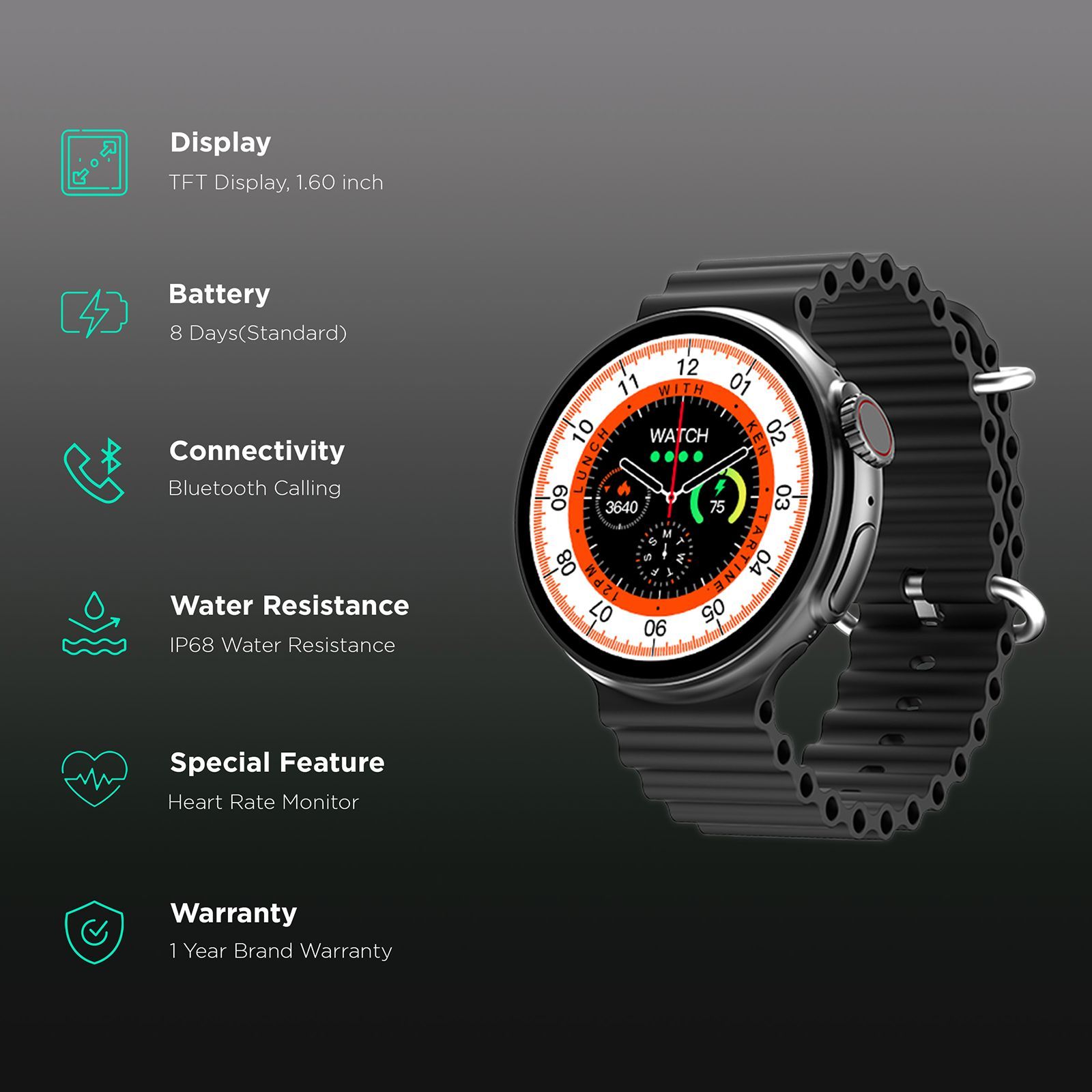 FIRE-BOLTT Cyclone Smartwatch with Bluetooth Calling (40.6mm TFT Display, IP68 Water Resistant, Active Black Strap)_2