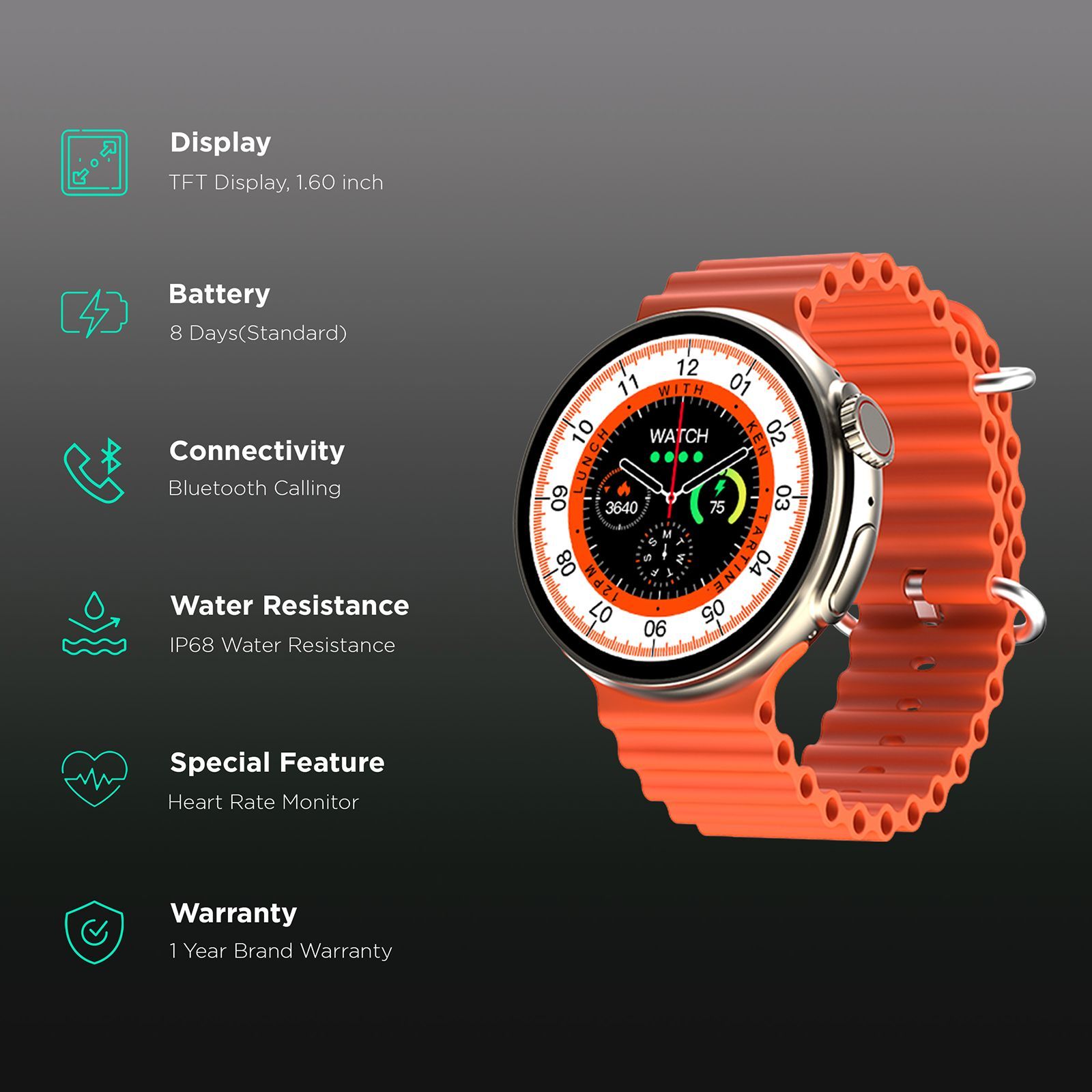 FIRE-BOLTT Cyclone Smartwatch with Bluetooth Calling (40.6mm TFT Display, IP68 Water Resistant, Orange Strap) FIRE-BOLTT Cyclone Smartwatch with Bluetooth Calling (40.6mm TFT Display, IP68 Water Resistant, Orange Strap)_2