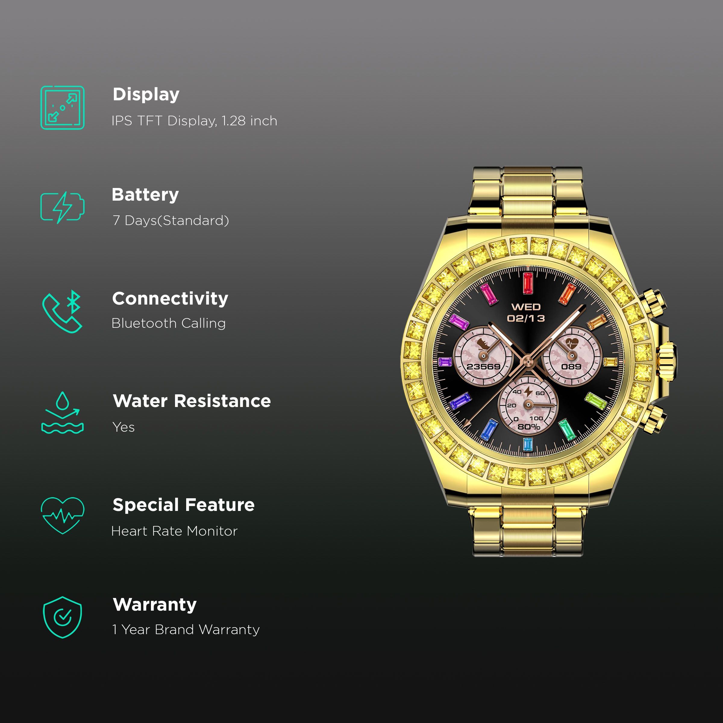 FIRE-BOLTT Blizzard Ultra Smartwatch with Bluetooth Calling (32.5mm HD Display, Water Resistant, Gold Strap)_2