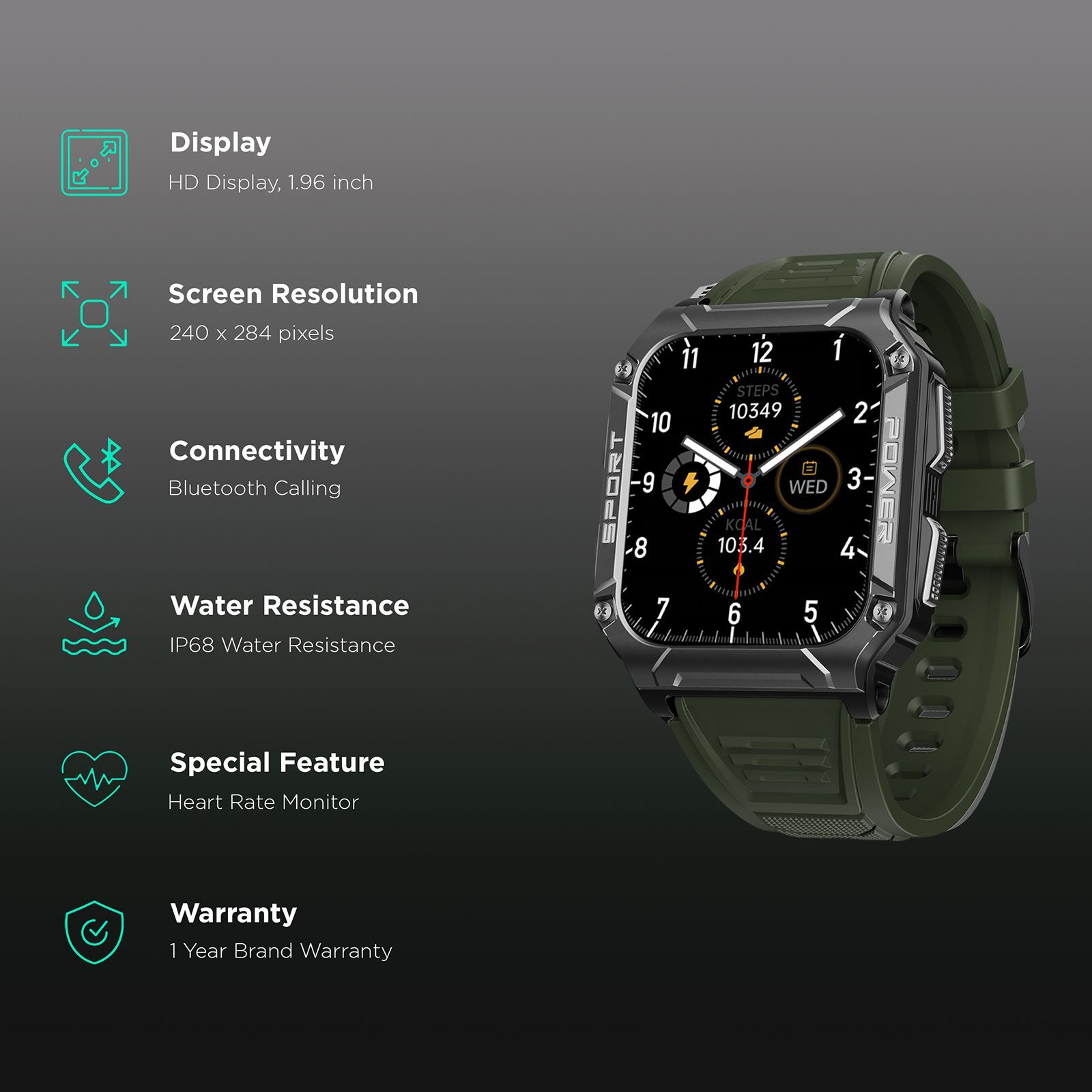 boAt Wave Force 2 Smartwatch with Bluetooth Calling (50.6mm HD Display, IP68 Water Resistant, Forest Green Strap) boAt Wave Force 2 Smartwatch with Bluetooth Calling (50.6mm HD Display, IP68 Water Resistant, Forest Green Strap)_2