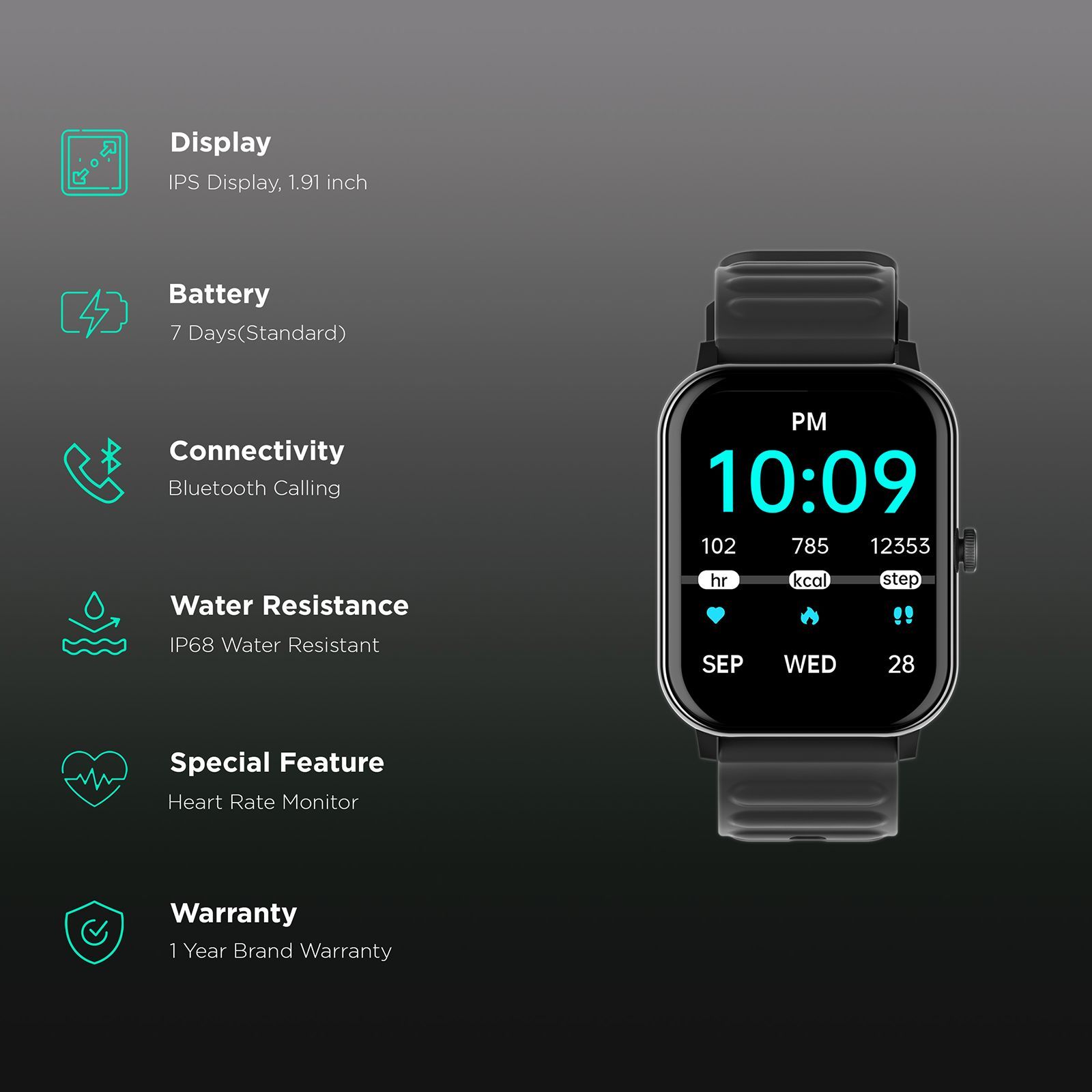 Croma Stride Smartwatch with Bluetooth Calling (1.8 inches, IPS Display, IP68 Sweat Resistant, Black Strap)_2