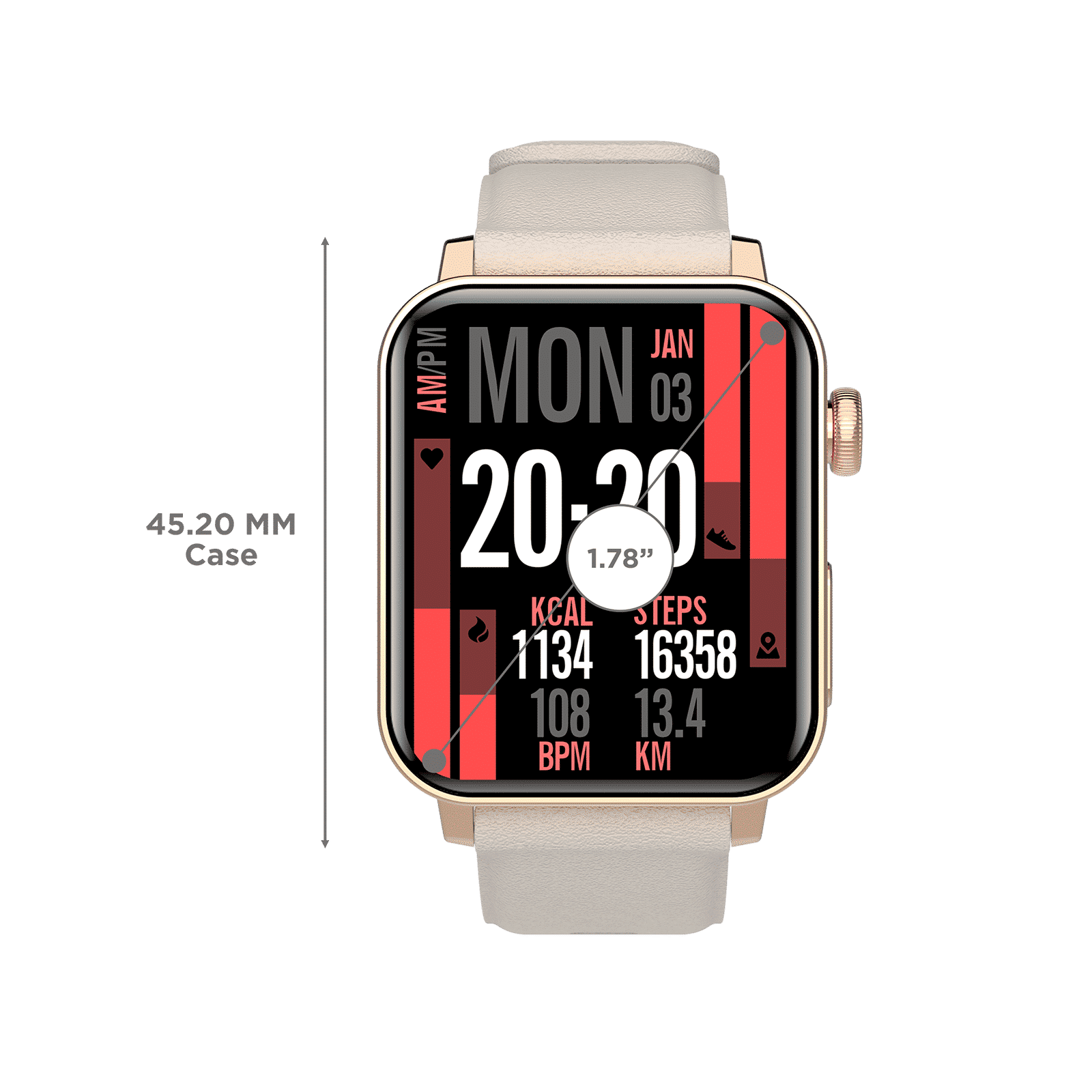 Croma Velocity AM Smartwatch with Bluetooth Calling (1.78 inches, AMOLED Display, IP68 Water Resistant, Gold Strap)_3