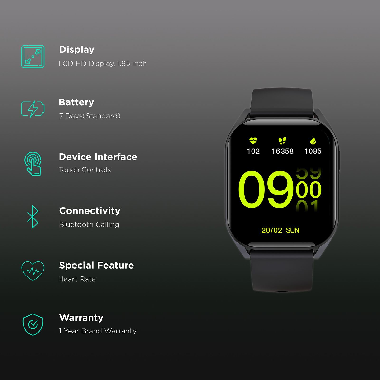 Croma Squad TS Smartwatch with Bluetooth Calling (47mm LCD Display, IP68 Water Resistant, Black Strap)_2