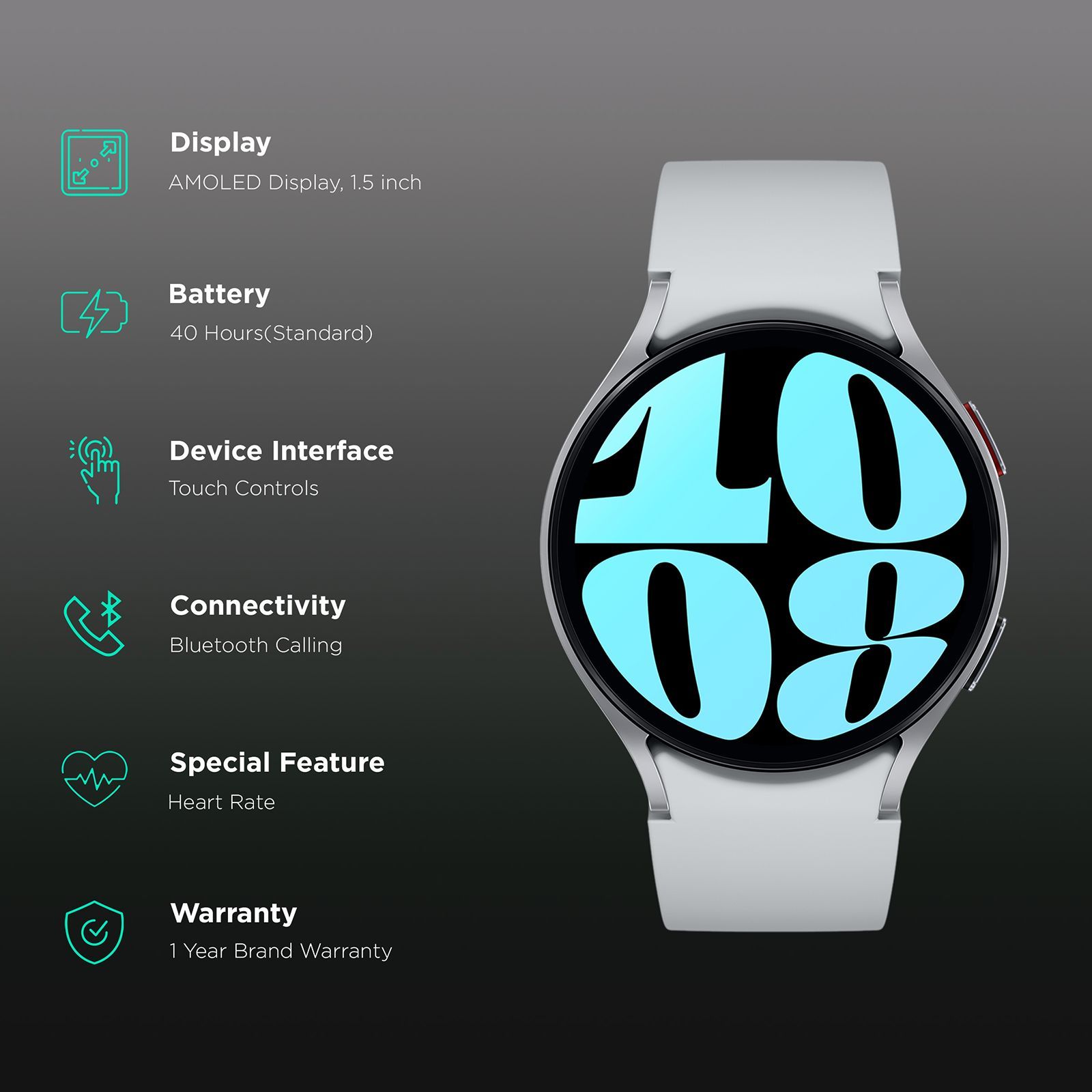 SAMSUNG Galaxy Watch6 Smartwatch with Bluetooth Calling (44mm Super AMOLED Display, IP68 Water Resistant, Silver Strap)_2