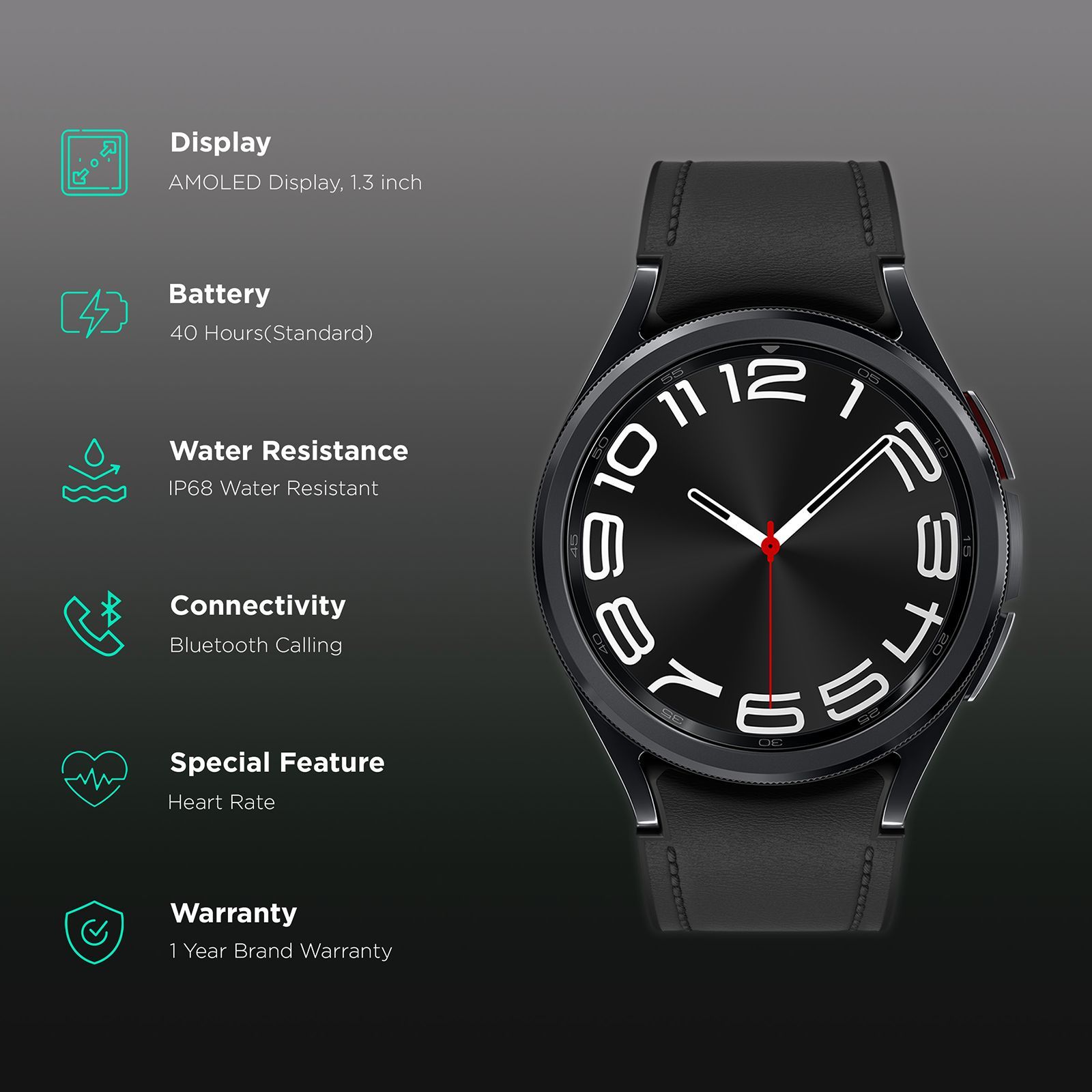 SAMSUNG Galaxy Watch6 Classic Smartwatch with Bluetooth Calling (43mm Super AMOLED Display, IP68 Water Resistant, Black Strap)_2