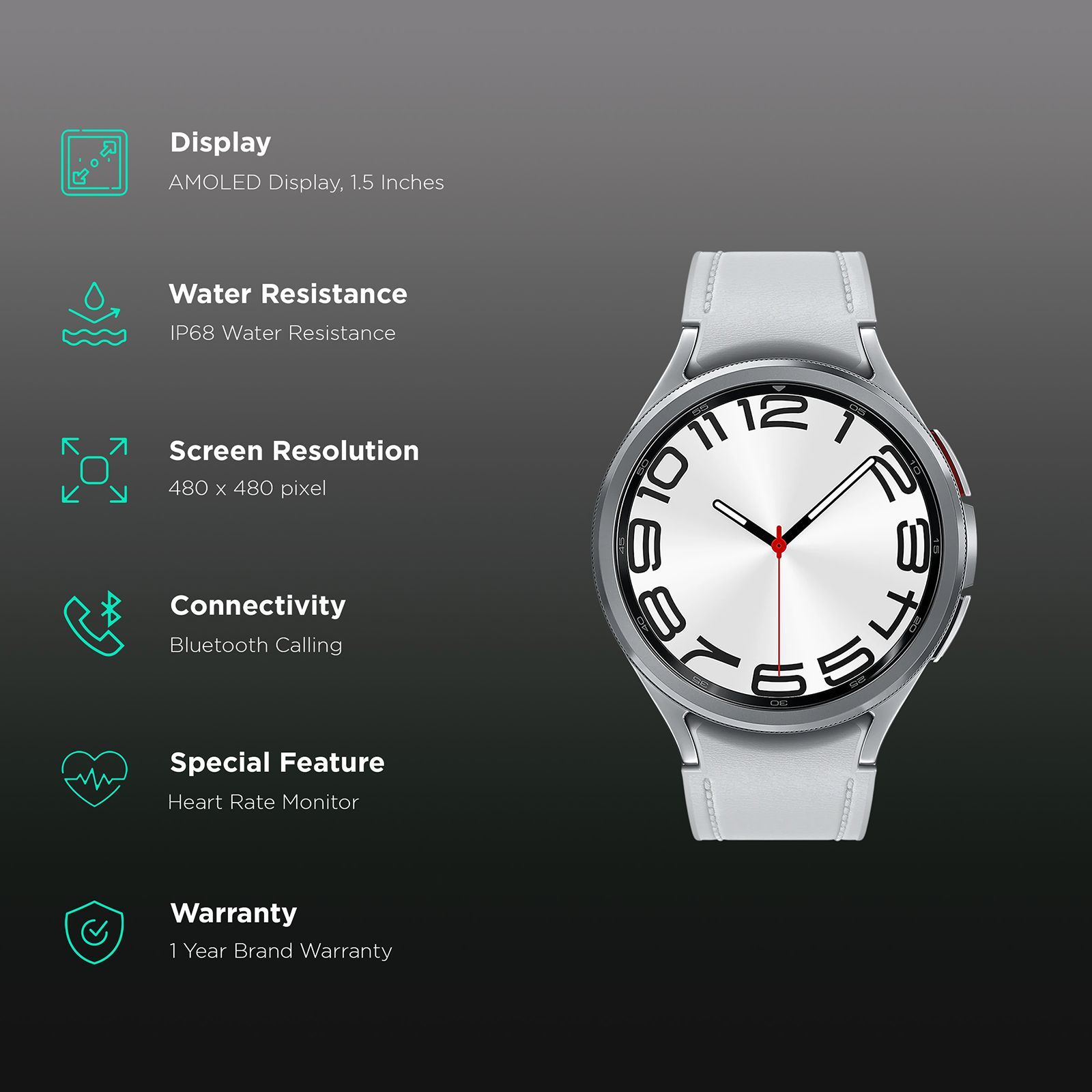 SAMSUNG Galaxy Watch6 Classic Smartwatch with Bluetooth Calling (47mm Super AMOLED Display, IP68 Water Resistant, Silver Strap)_2