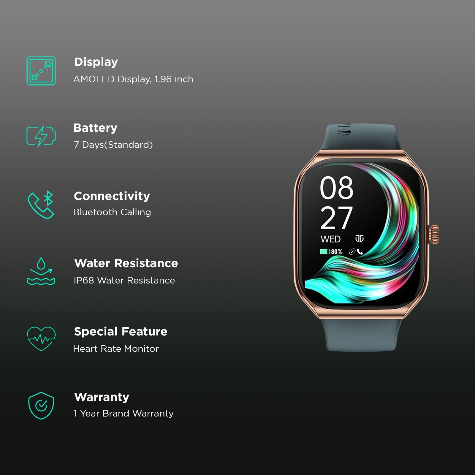 TITAN Smart 3.0 Smartwatch with Bluetooth Calling (49.7mm Super AMOLED Display, IP68 Water Resistant, Teal Strap)_2