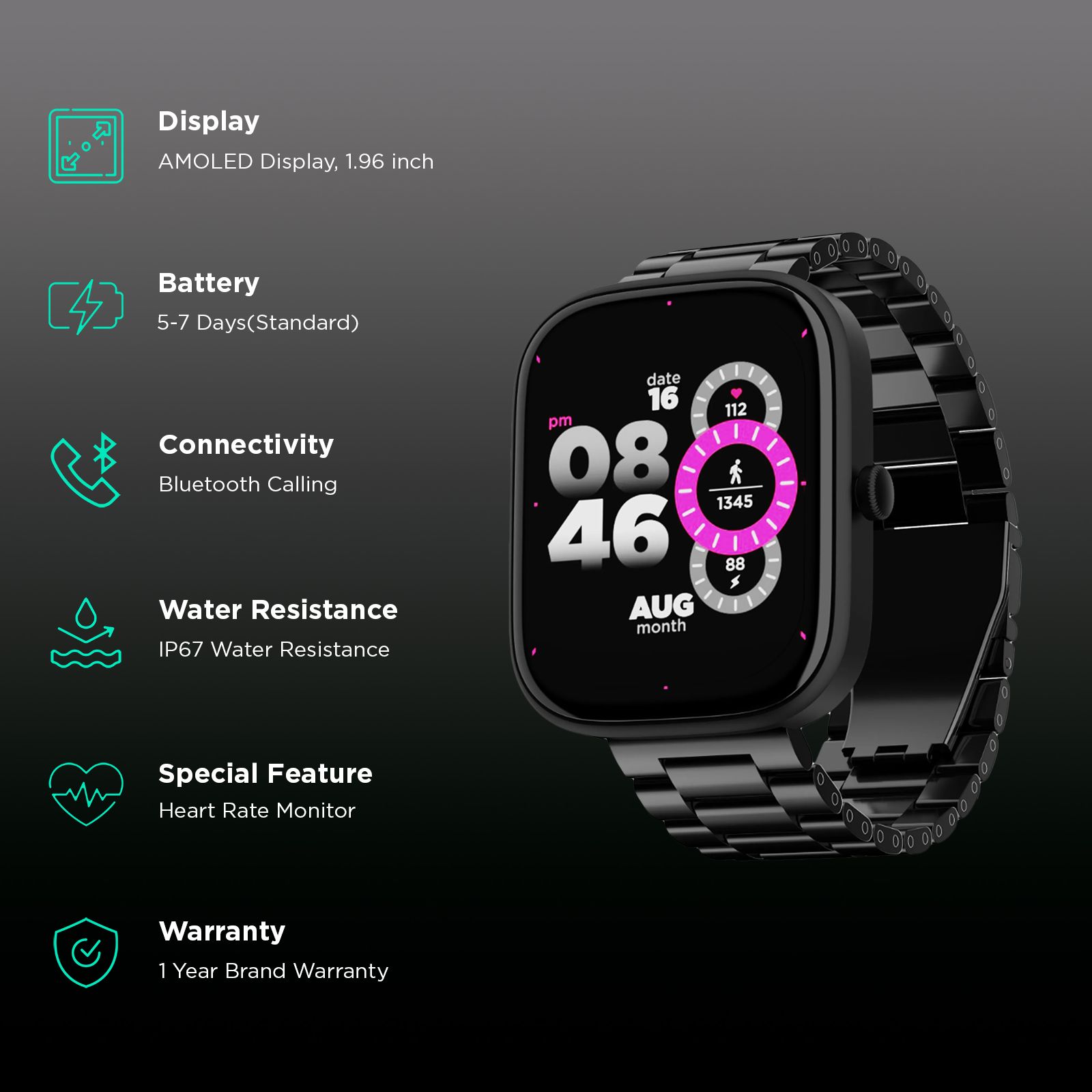 boAt Wave Convex Smartwatch with IP67 Waterproof (49.7mm AMOLED Display, Steel Black Strap)_2