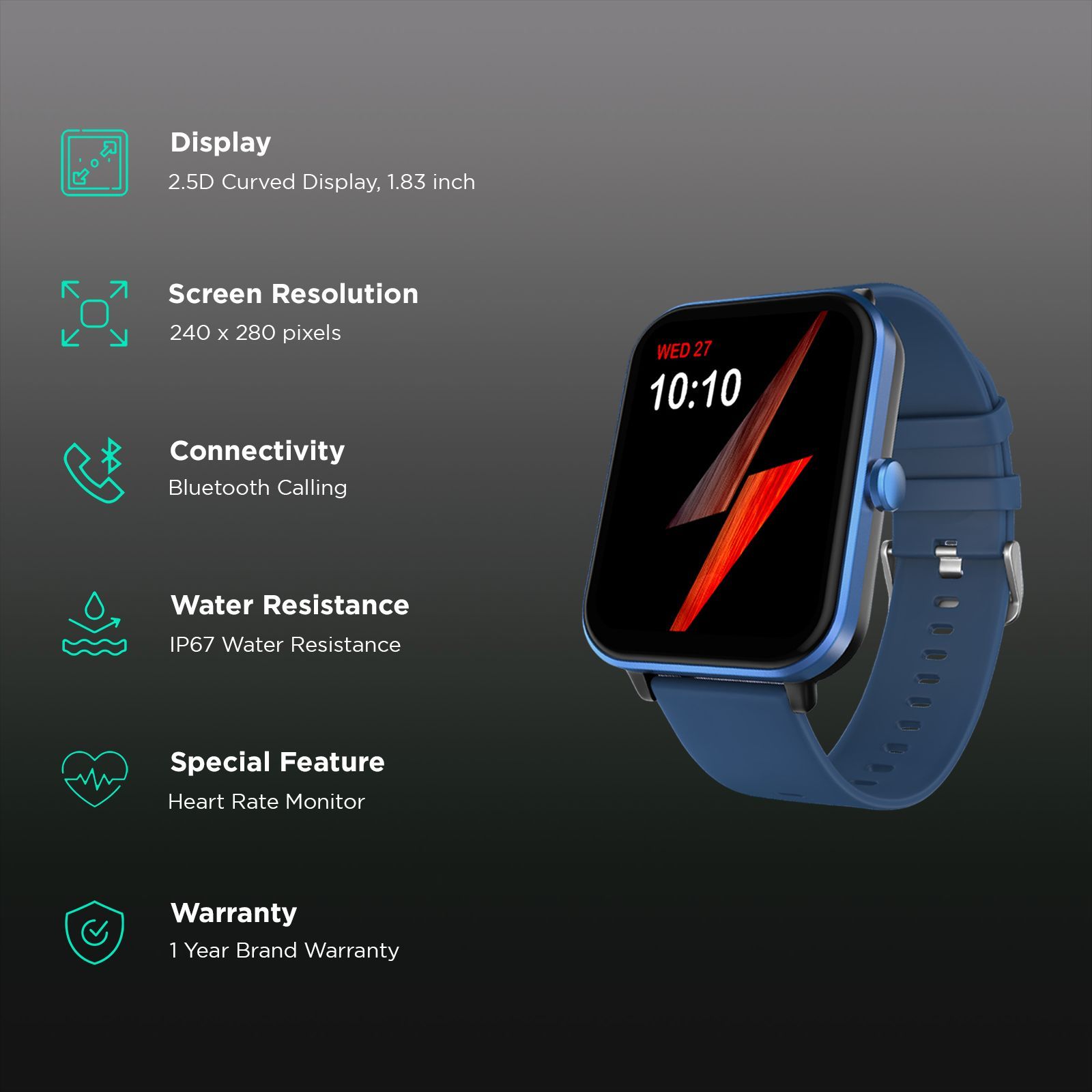 FIRE-BOLTT Tide Plus Smartwatch with Bluetooth Calling (46.5mm 2.5D Curved Display, IP67 Water Resistant, Navy Blue Strap)_2