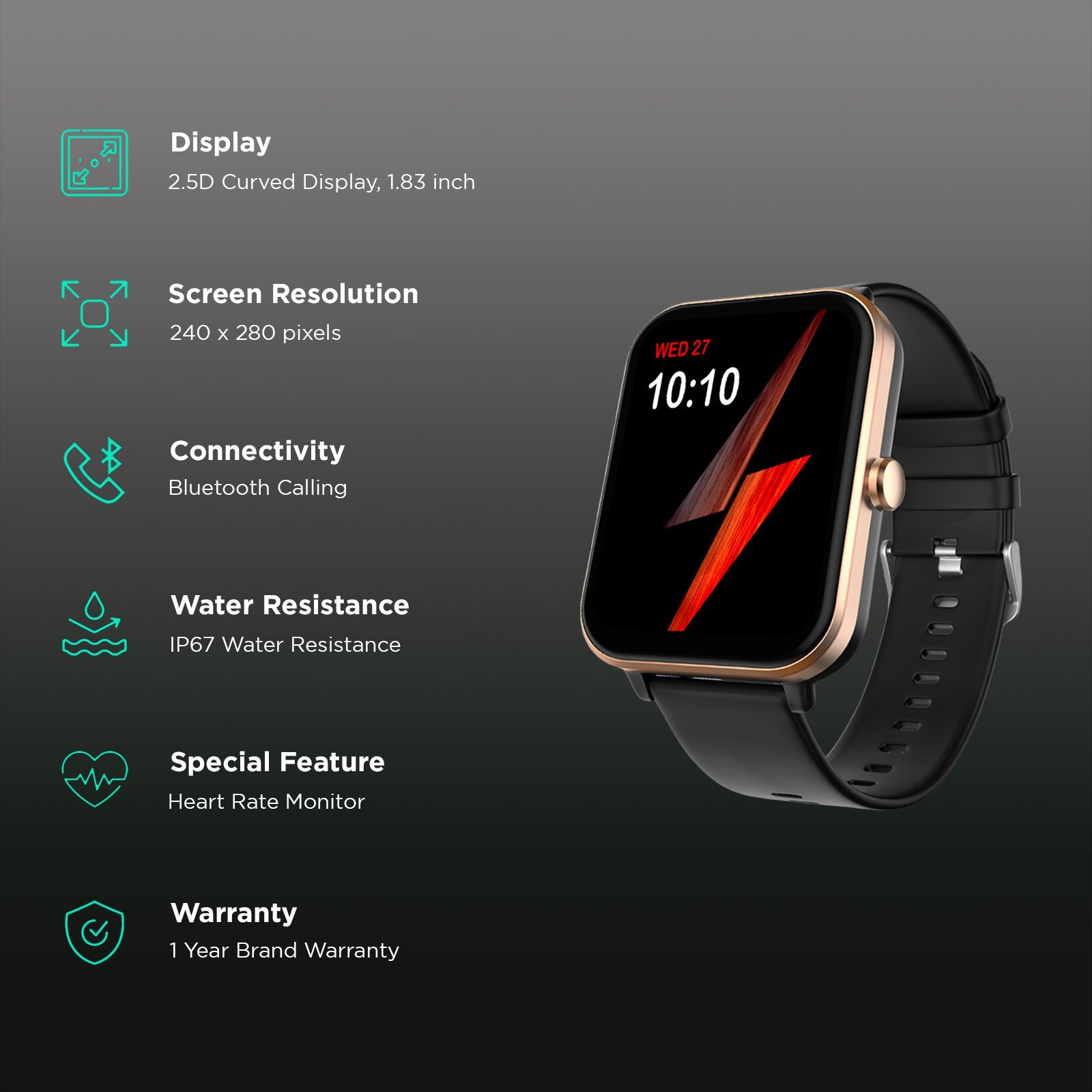 FIRE-BOLTT Tide Plus Smartwatch with Bluetooth Calling (46.5mm 2.5D Curved Display, IP67 Water Resistant, Black Strap)_2