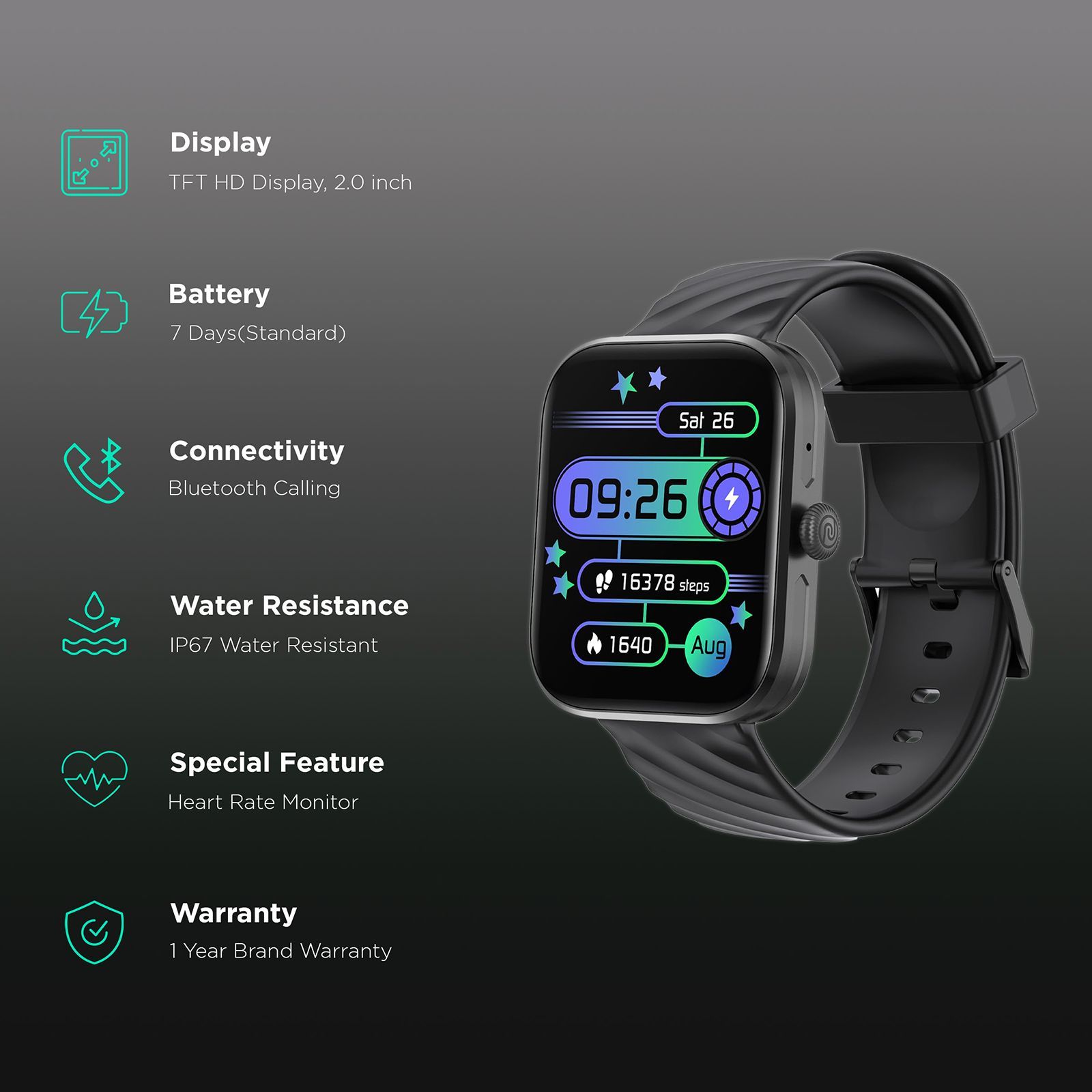 noise ColorFit Spark Smartwatch with Bluetooth Calling (50.8mm TFT HD Display, IP67 Water Resistant, Jet Black Strap) noise ColorFit Spark Smartwatch with Bluetooth Calling (50.8mm TFT HD Display, IP67 Water Resistant, Jet Black Strap)_2