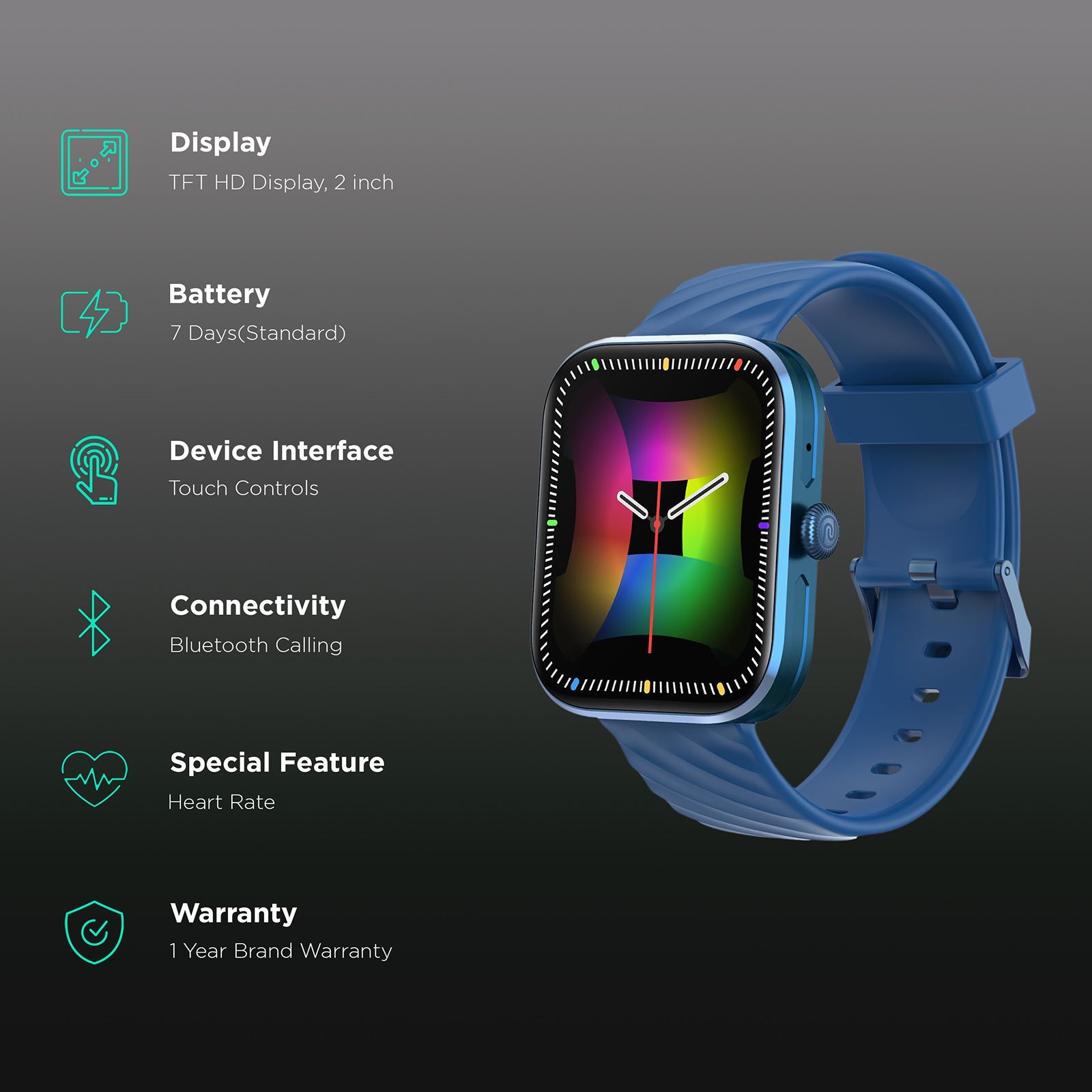 noise ColorFit Spark Smartwatch with Bluetooth Calling (50.8mm TFT HD Display, IP67 Water Resistant, Cobalt Blue Strap)_2