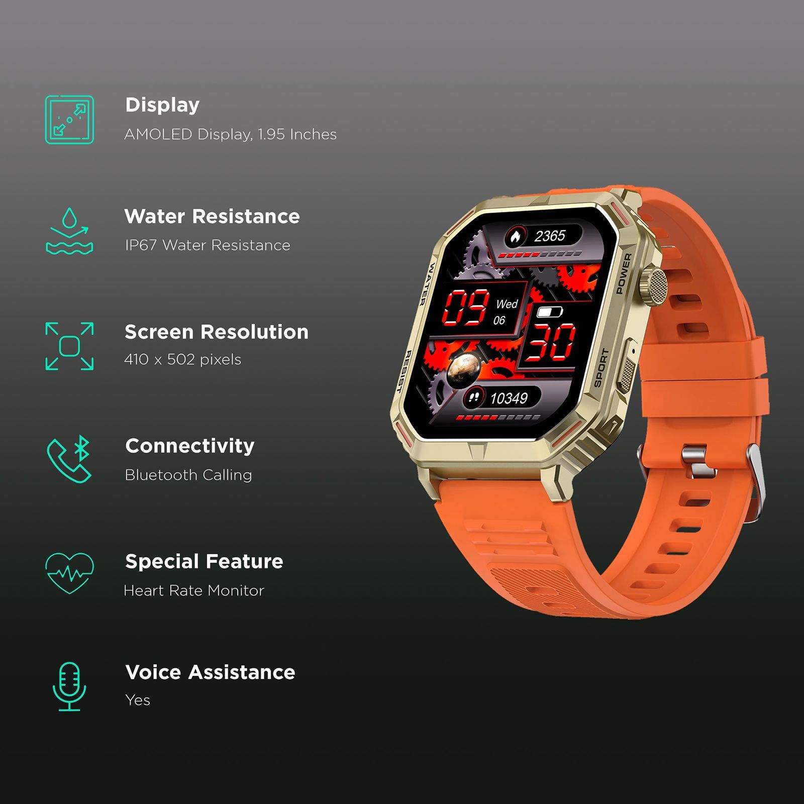 FIRE-BOLTT Commando Smartwatch with Bluetooth Calling (49.5mm AMOLED Display, IP68 Water Resistant, Orange Strap) FIRE-BOLTT Commando Smartwatch with Bluetooth Calling (49.5mm AMOLED Display, IP68 Water Resistant, Orange Strap)_2