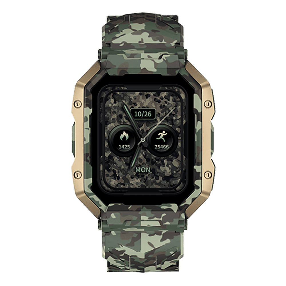 FIRE-BOLTT Commando Smartwatch with Bluetooth Calling (49.5mm AMOLED Display, IP68 Water Resistant, Camo Green Strap)_1